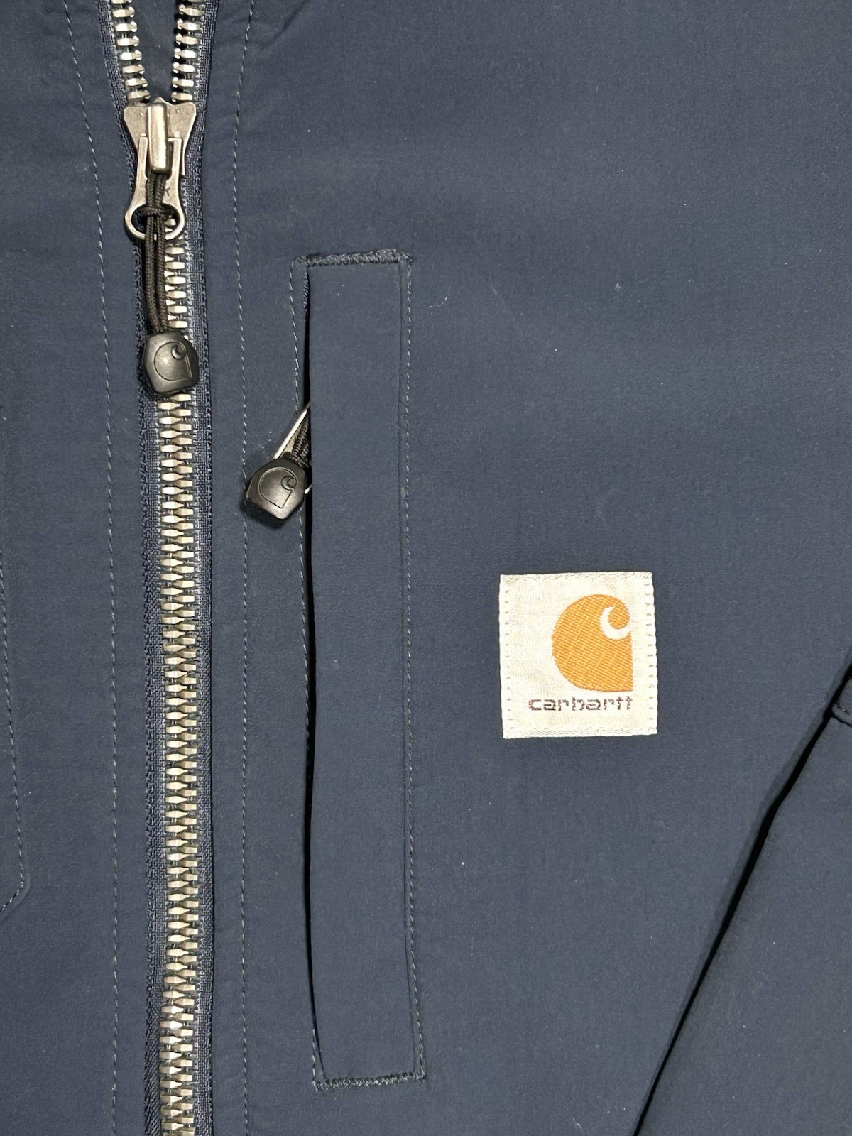 Carhartt Rough Cut Soft Shell Work Jacket Coat Stretch Navy Blue Gray Zip • Med