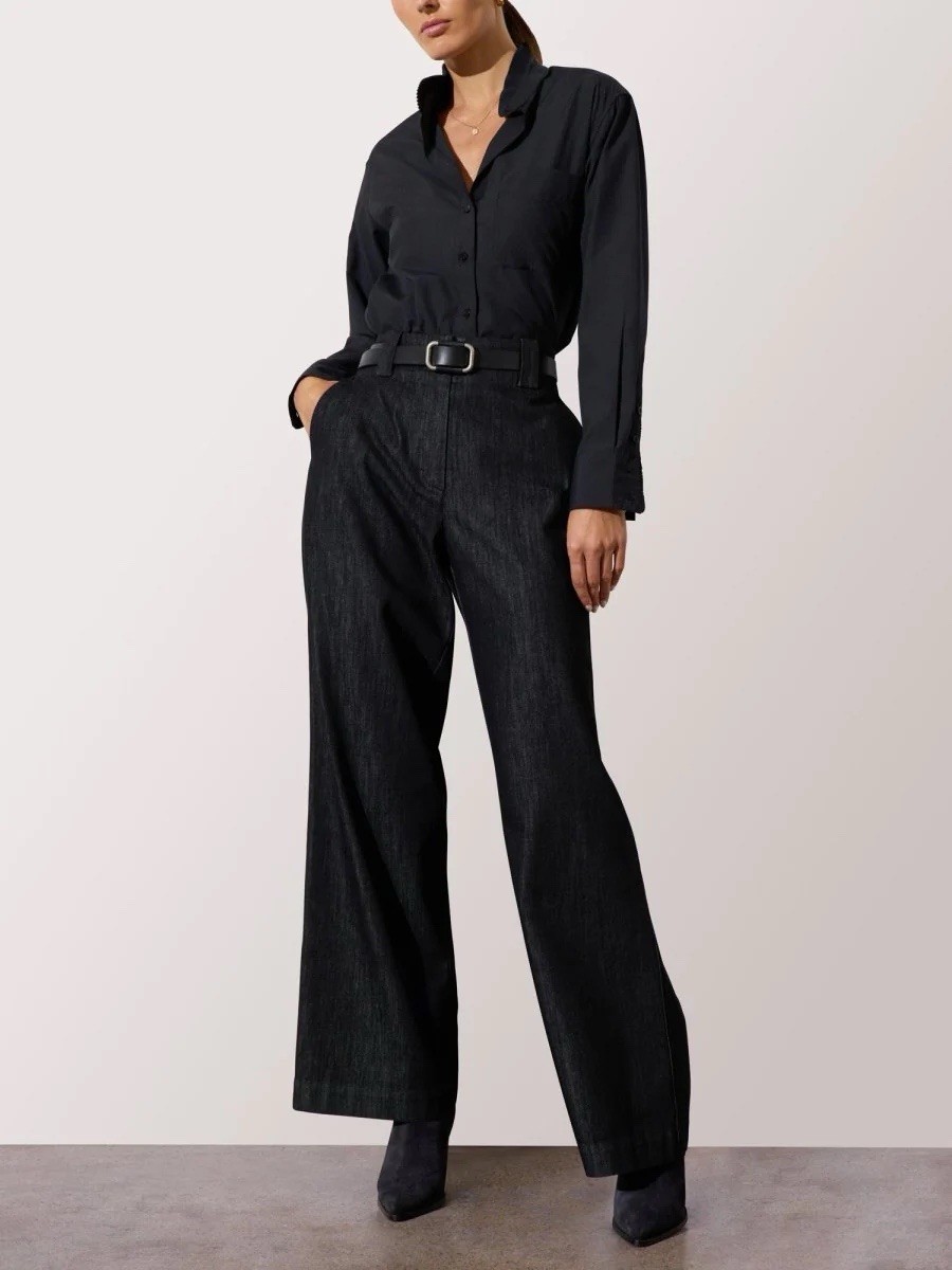 Brochu Walker Easton Shirt Pleated Neckline Black Onyx Size S