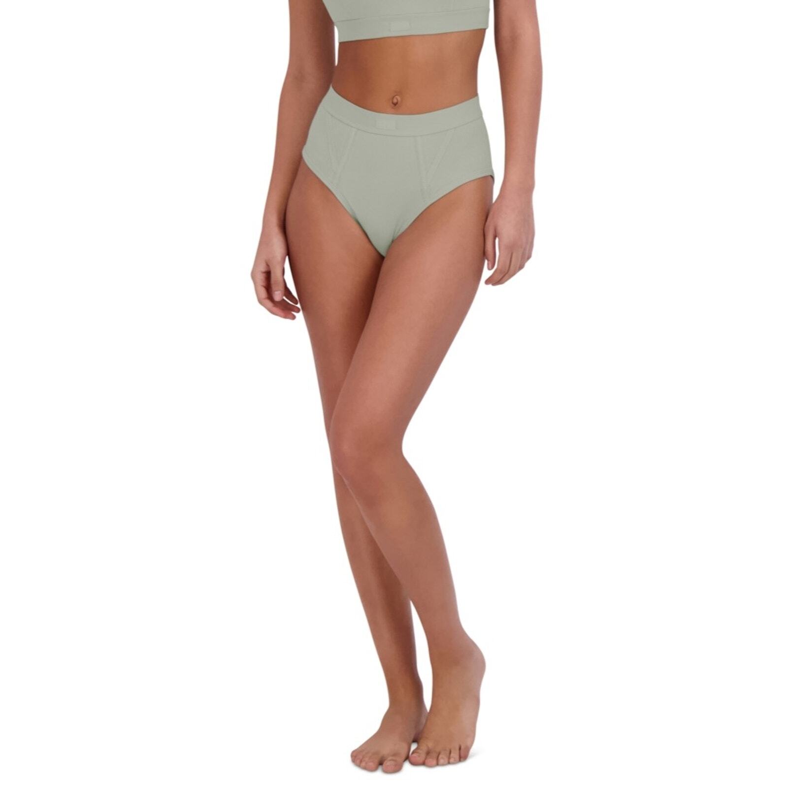 Steve Madden Ribbed High-Waisted Brief Underwear Light Sage NWT Size Medium