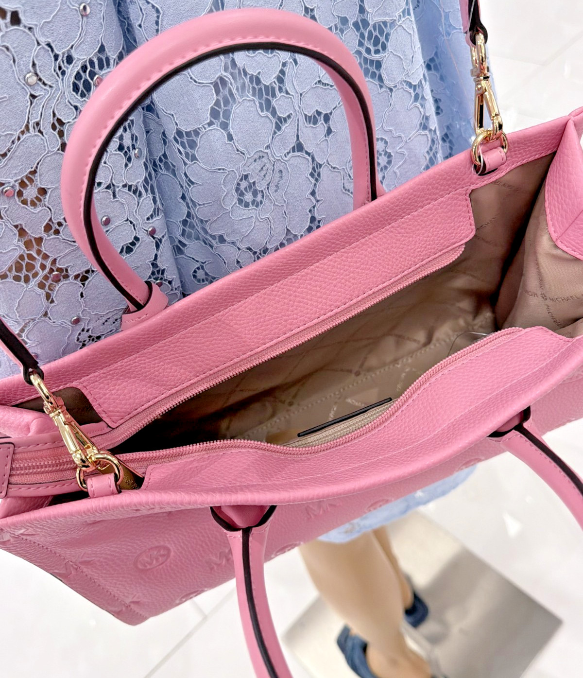 Michael Kors Mirella Medium Top Zip Satchel Powder Pink Carnation