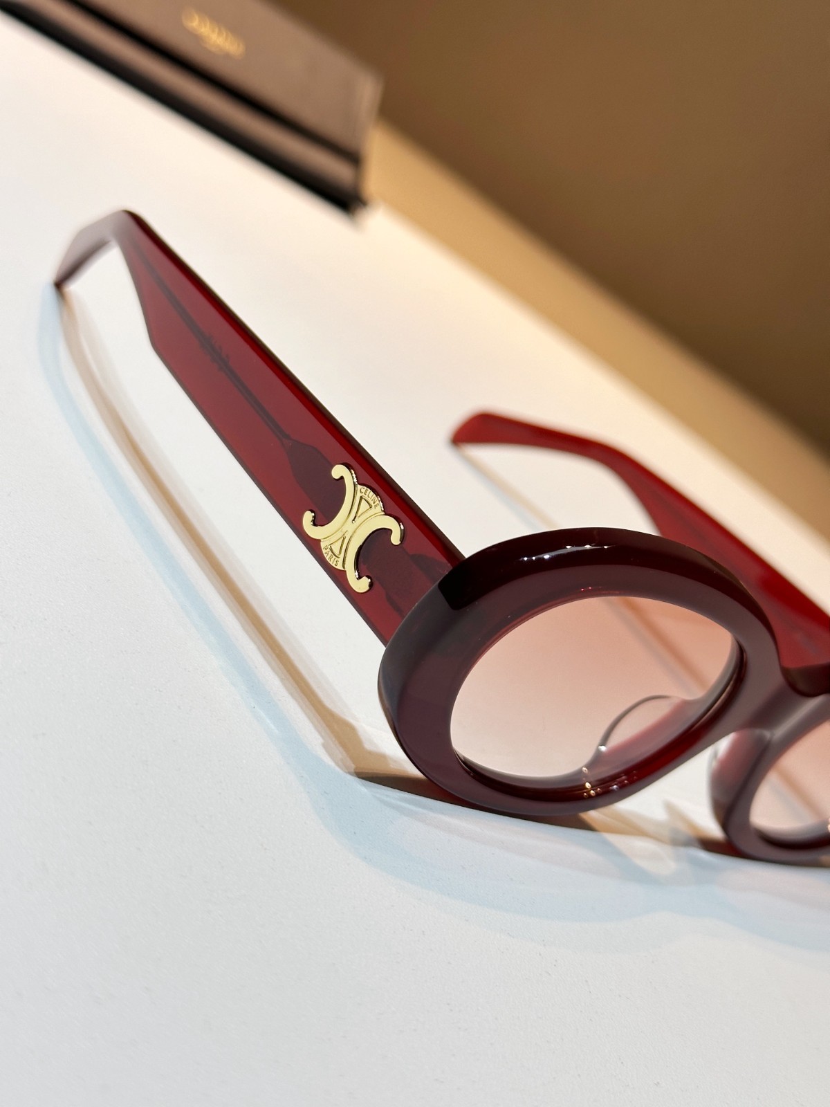 Celine Triomphe Oval Sunglasses Burgundy Red Acetate Gold Logo Designer