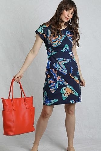 WEIRD FISH DARK BLUE BUTTERFLY PRINT TALLAHASSEE JERSEY DRESS SIZE 16 (REF 211)