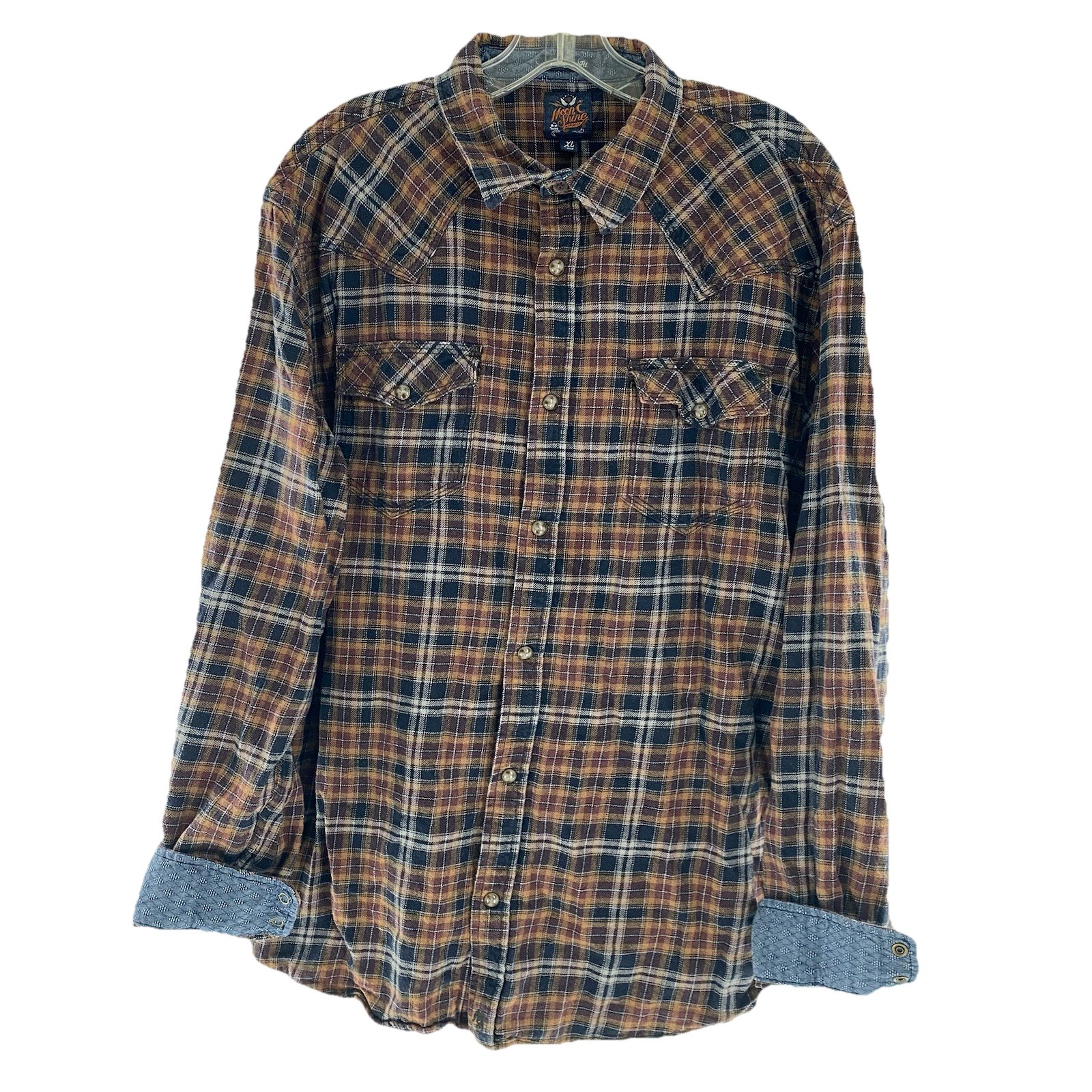 Moon Shine Spirit Shirt Mens M Western Pearl Snap Brad Paisley Plaid Flannel