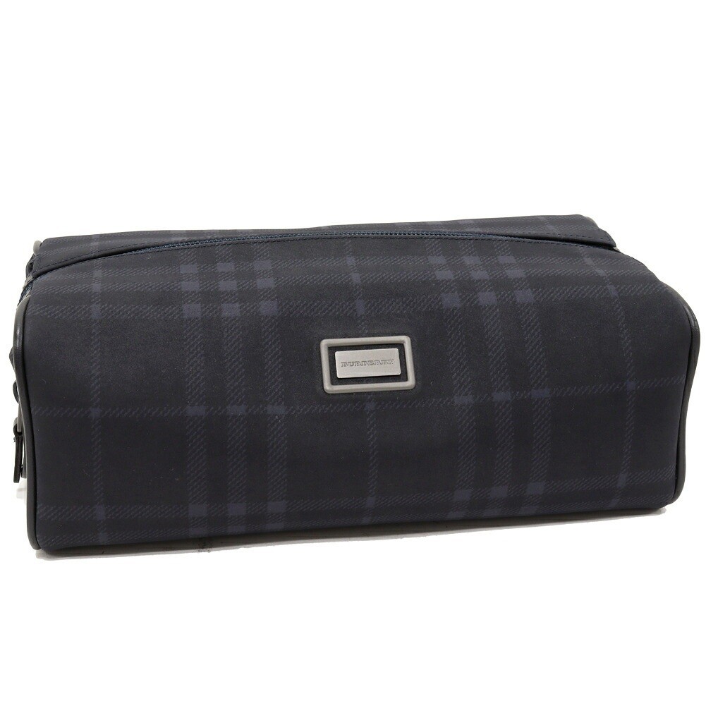 BURBERRY London Nova Check Clutch Bag Pouch PVC Canvas Nylon Black Navy