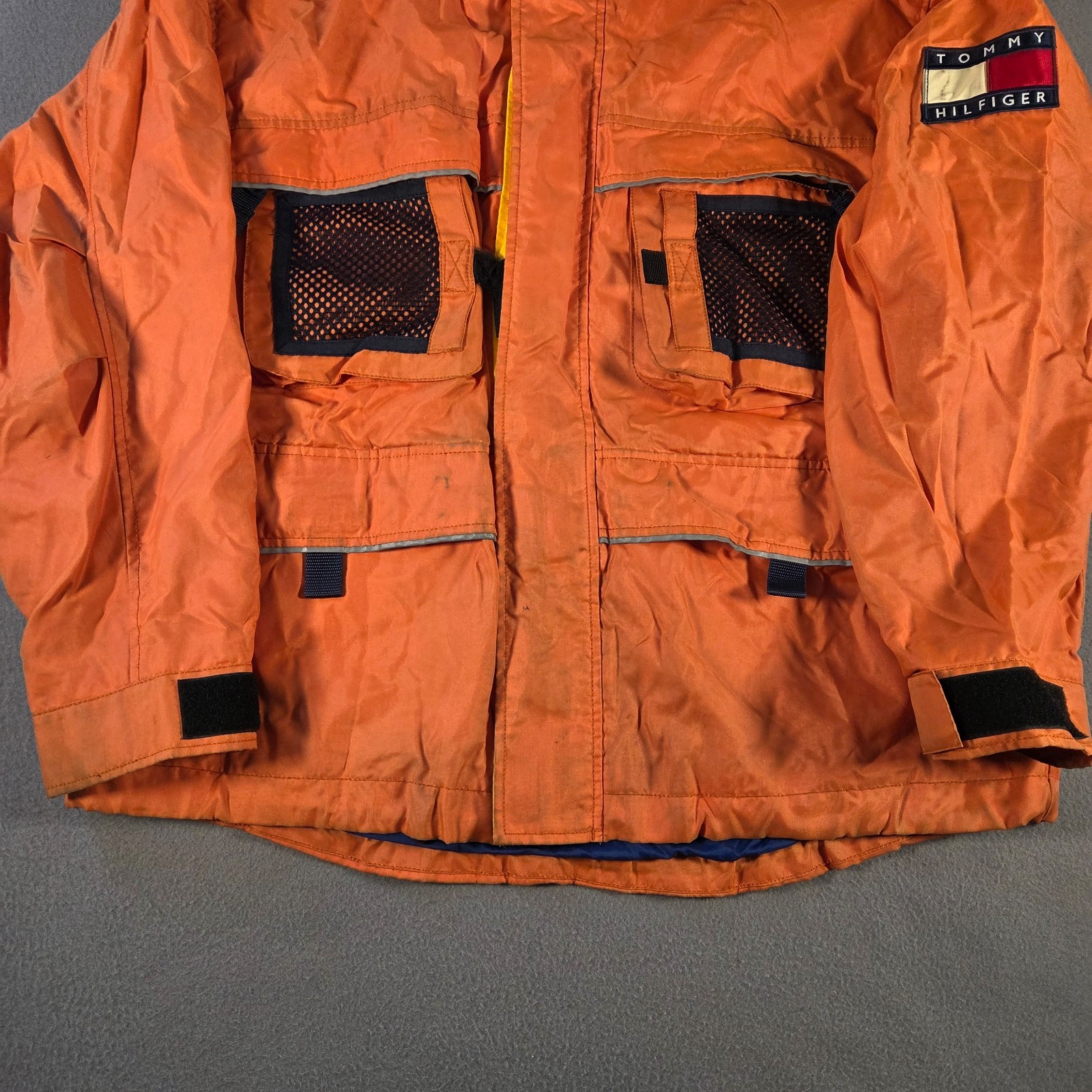 Vintage Tommy Hilfiger Jacket Mens Large Orange Sailing Cargo Expedition Flag