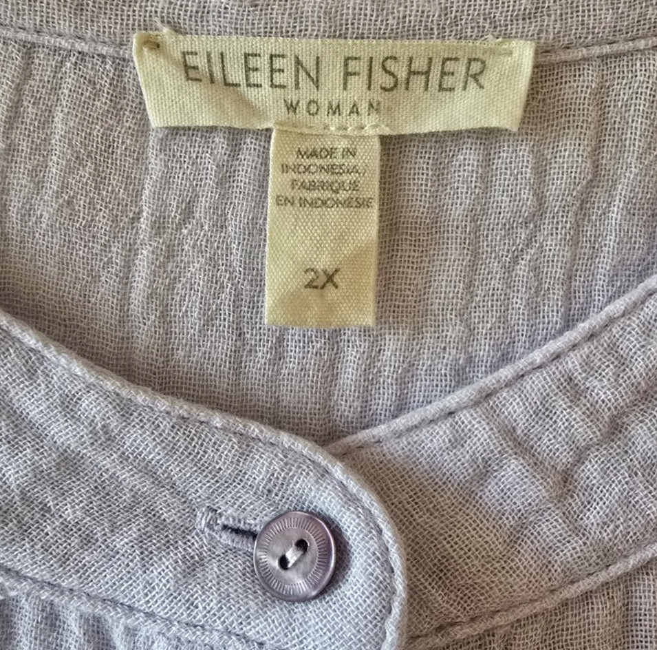 Eileen Fisher Box Top Mallow Organic Cotton Lofty Gauze 2X Coastal Grandma Shirt
