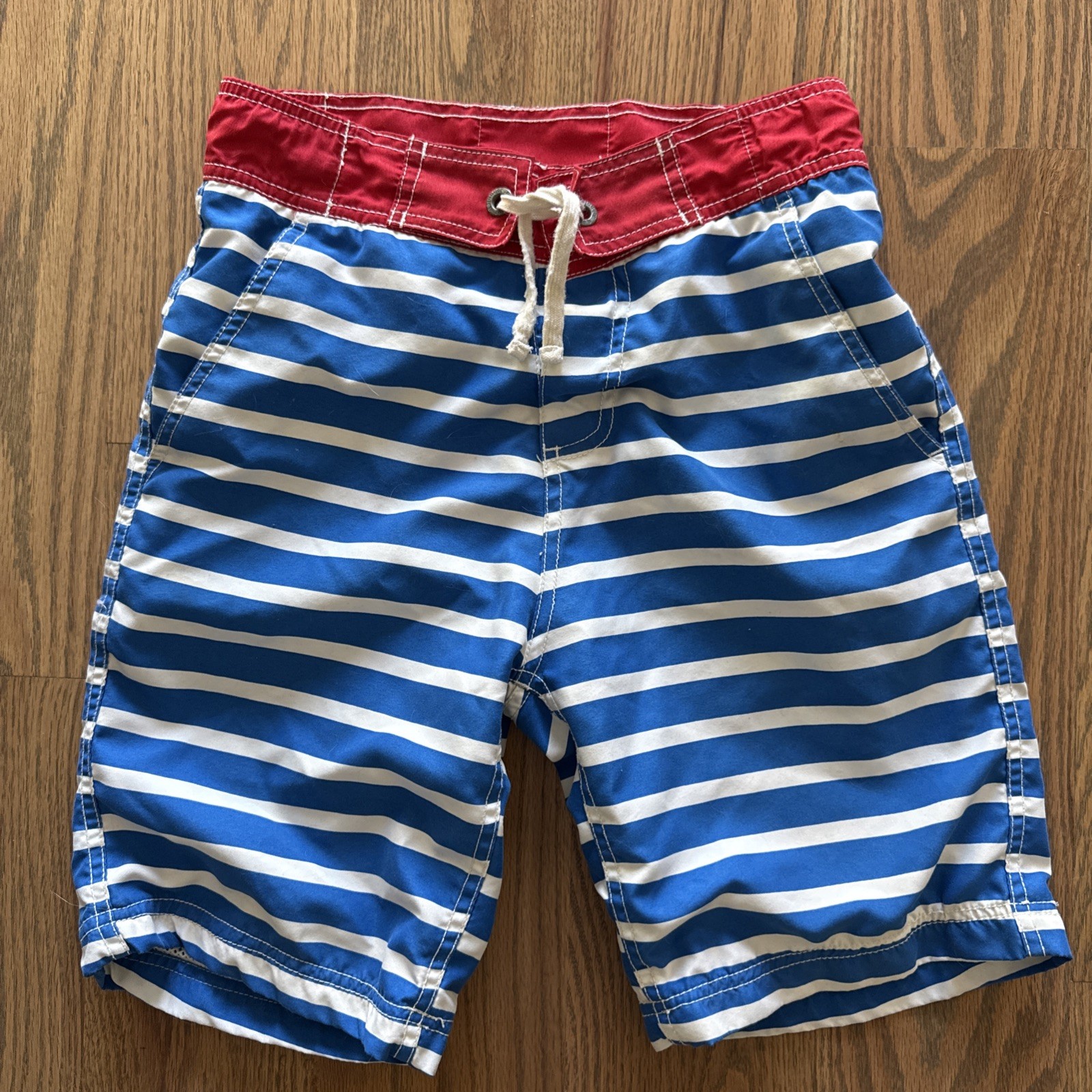 Johnnie B Mini Boden 11-12Y Swim Trunks Board Shorts Red White Blue July 4th EUC