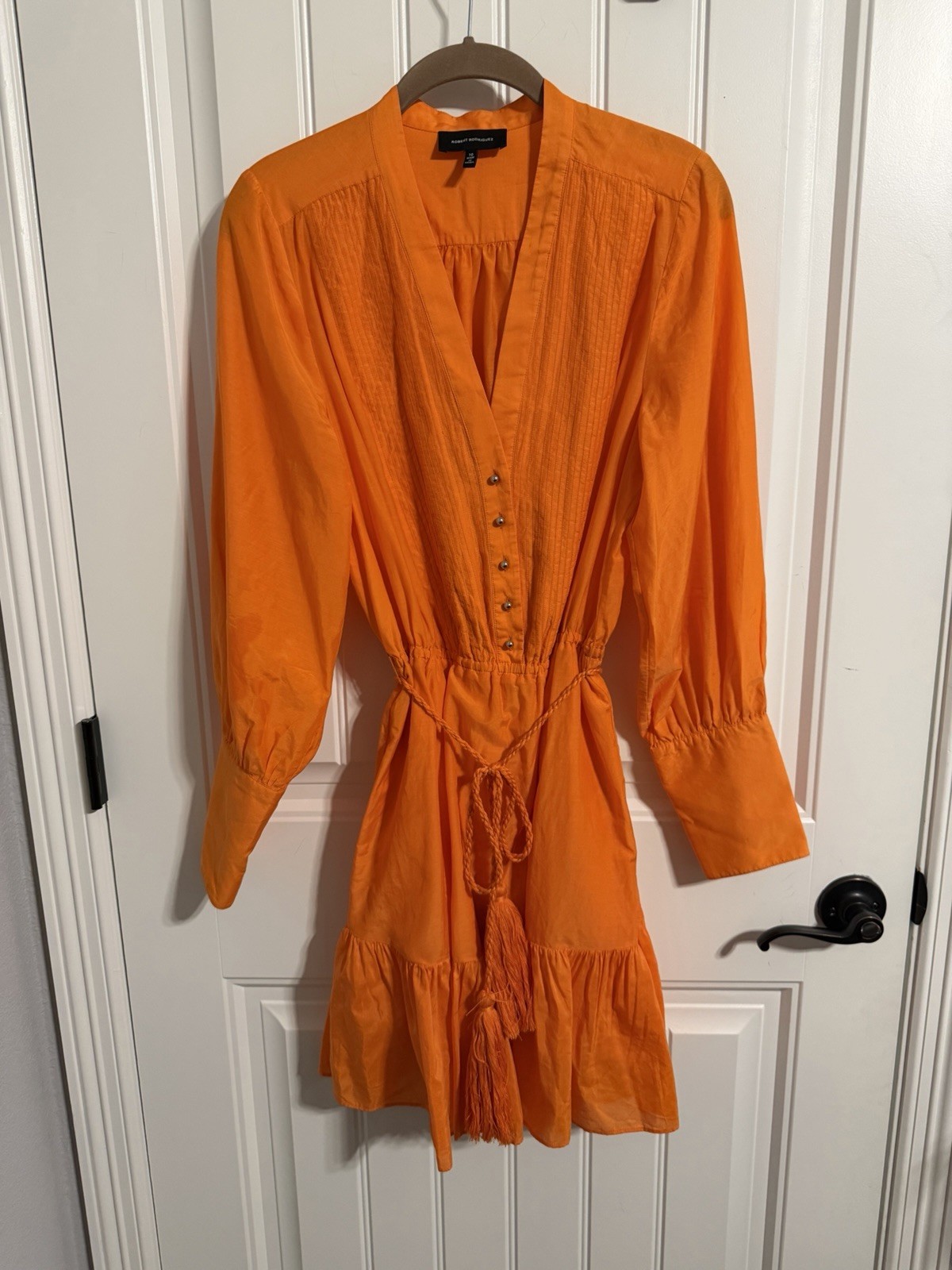 Women’s ROBERT RODRIGUEZ Orange Cotton & Silk Dress W/Tie Tassel Belt. Size 10