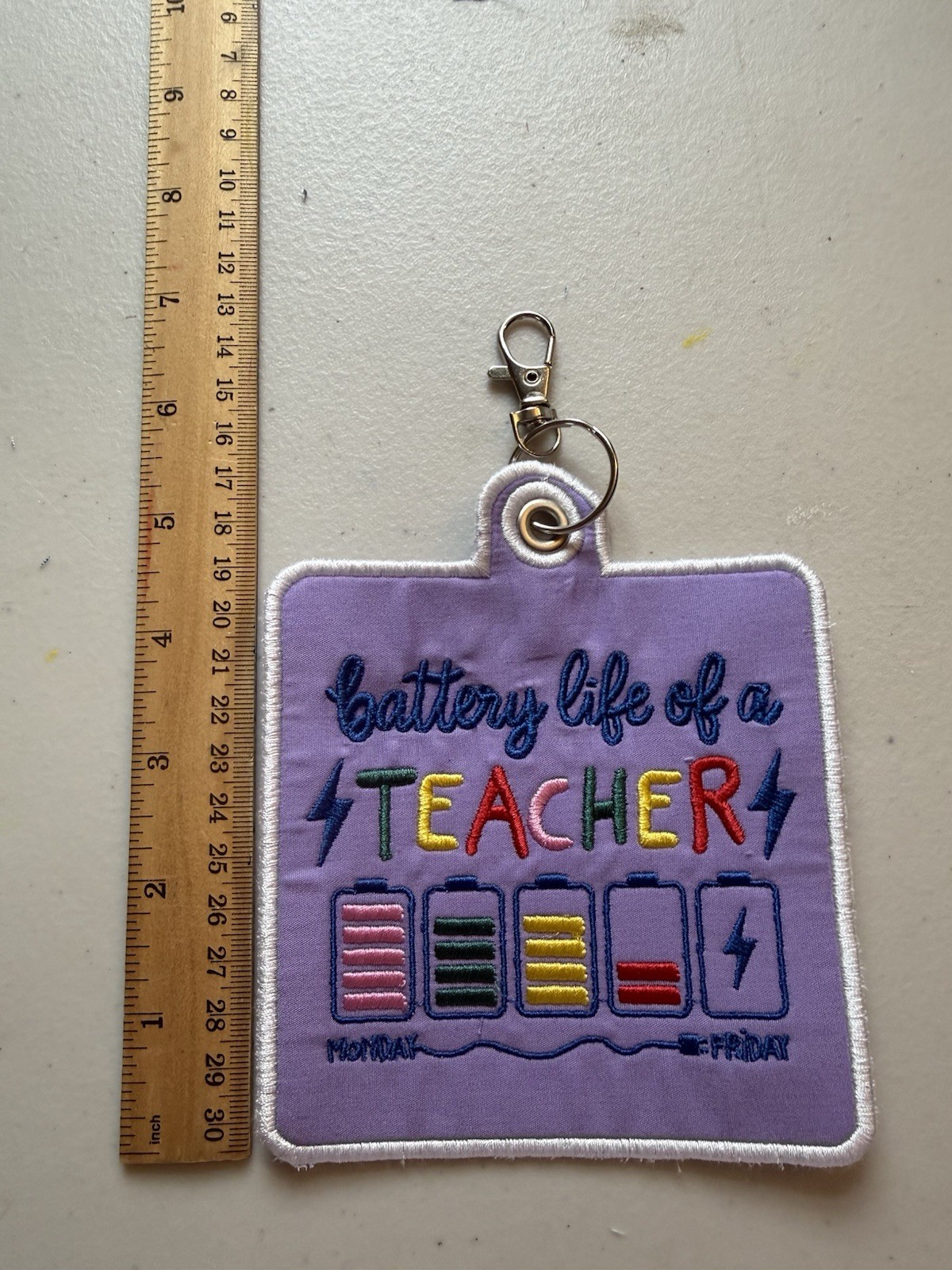 Teacher Embroidered Key Chain Keyring with Swivel Clip, Purple Multicolor
