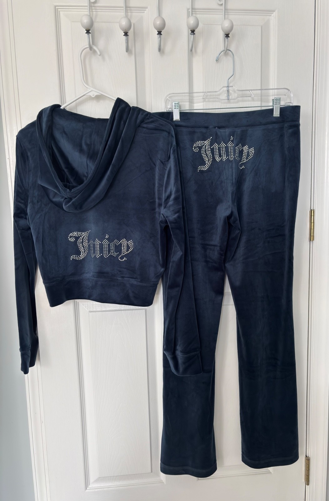 NWT Juicy Couture Womens OG Big Bling Velour Hoodie & Pants Regal Blue Sz L