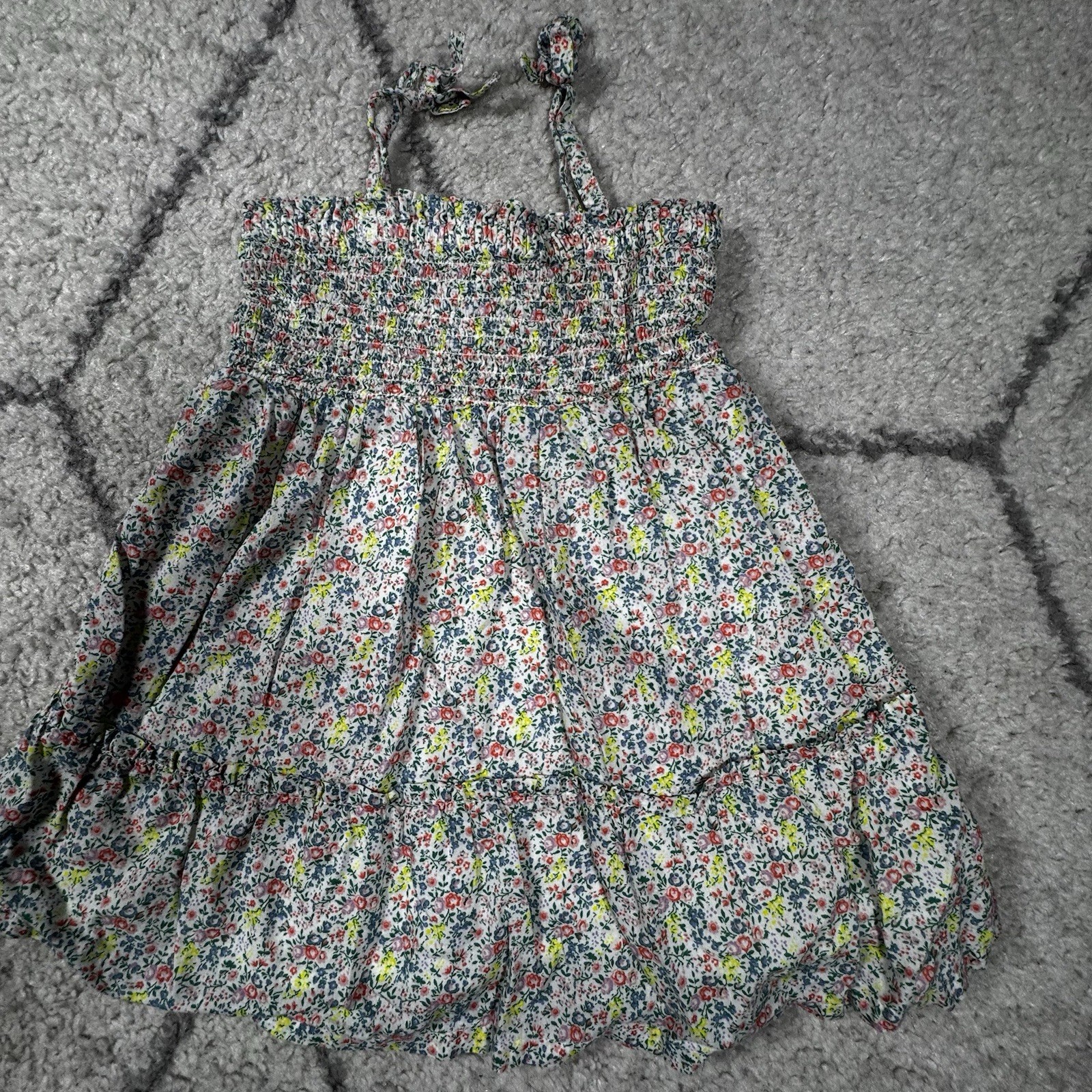 GAP Baby White Floral Ruffled Dress – Green, Yellow, Coral, Purple
