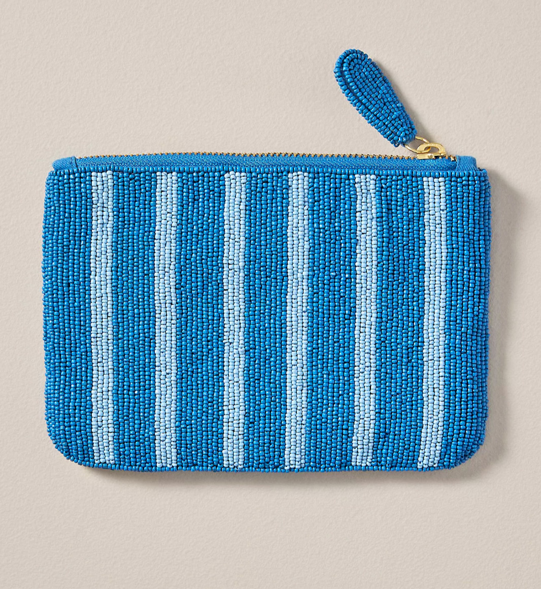 Anthropologie Fiona Capri CITY EDITION Beaded Pouch BAG CASE BLUE STRIPED LEMONS