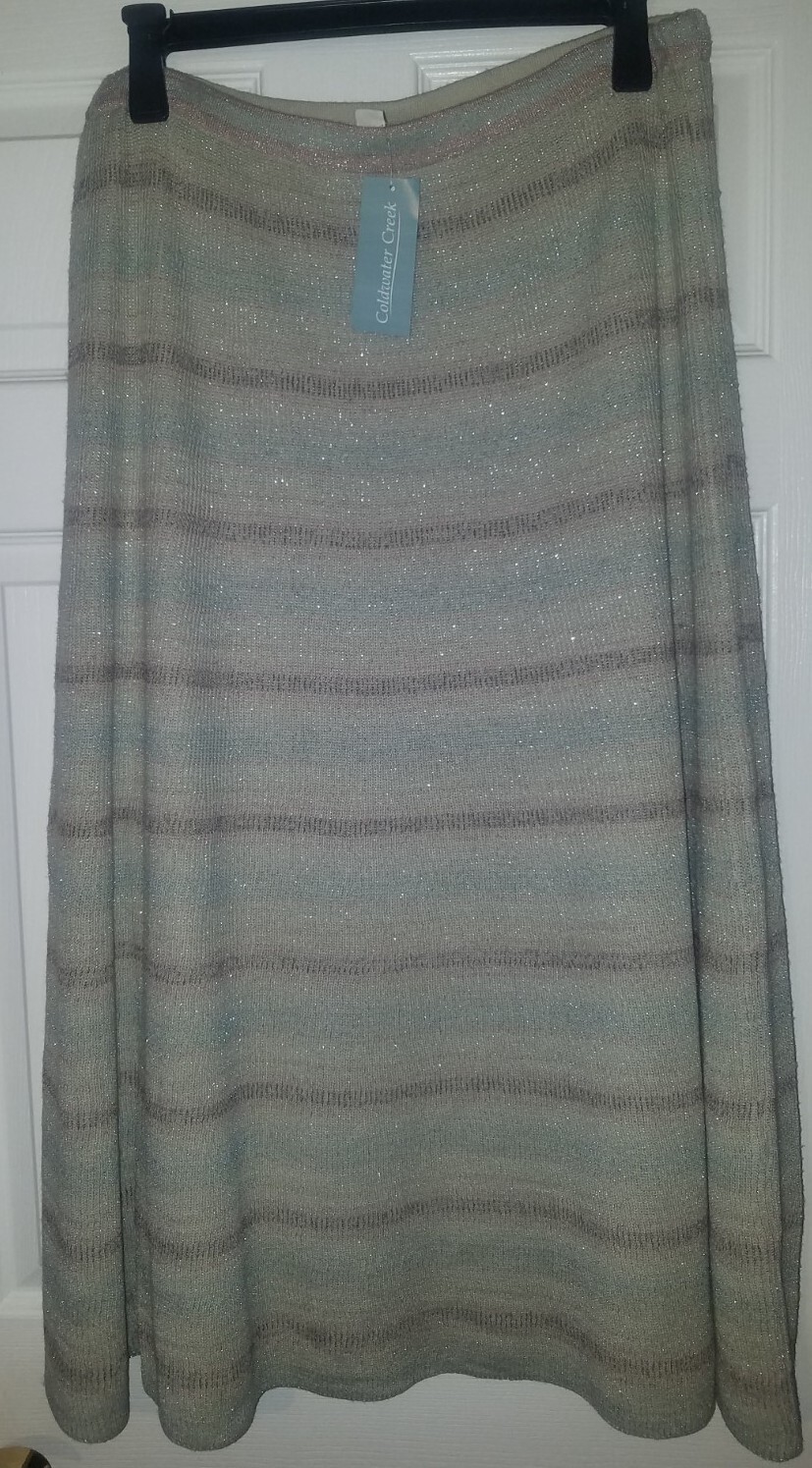 Coldwater Creek Birch Multicolored Striped Glittery Knit Sweater Skirt Sz L NWT