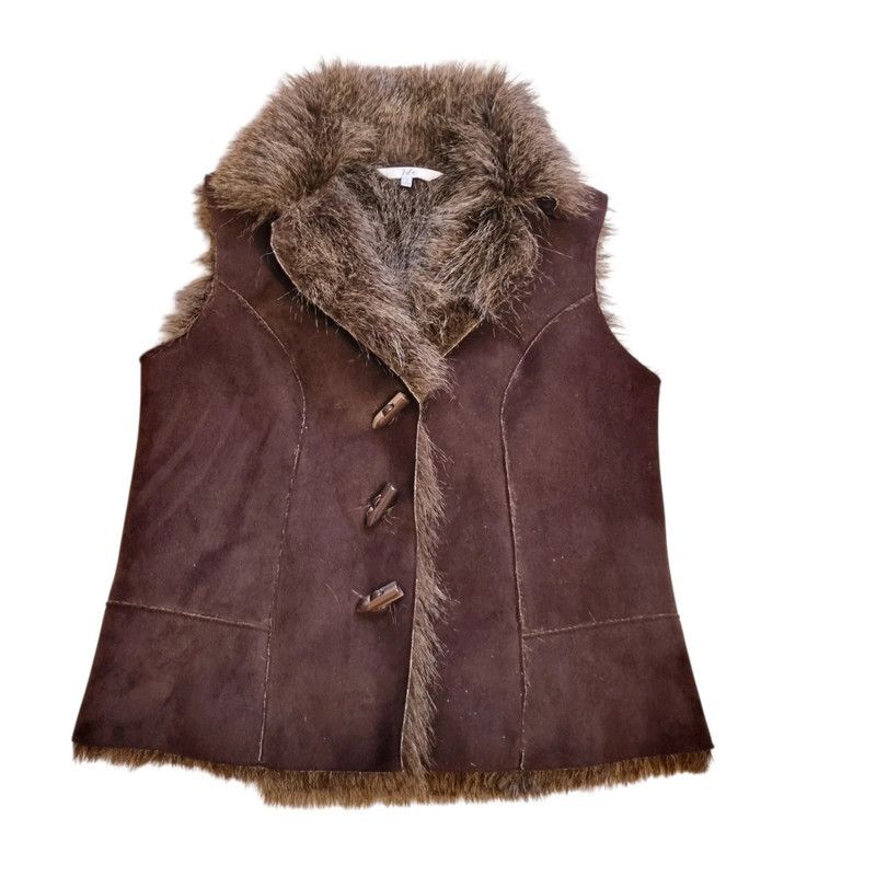 Isle Faux Fur Faux Suede Gilet Sleeveless Coat UK10-12 Brown Boho Country