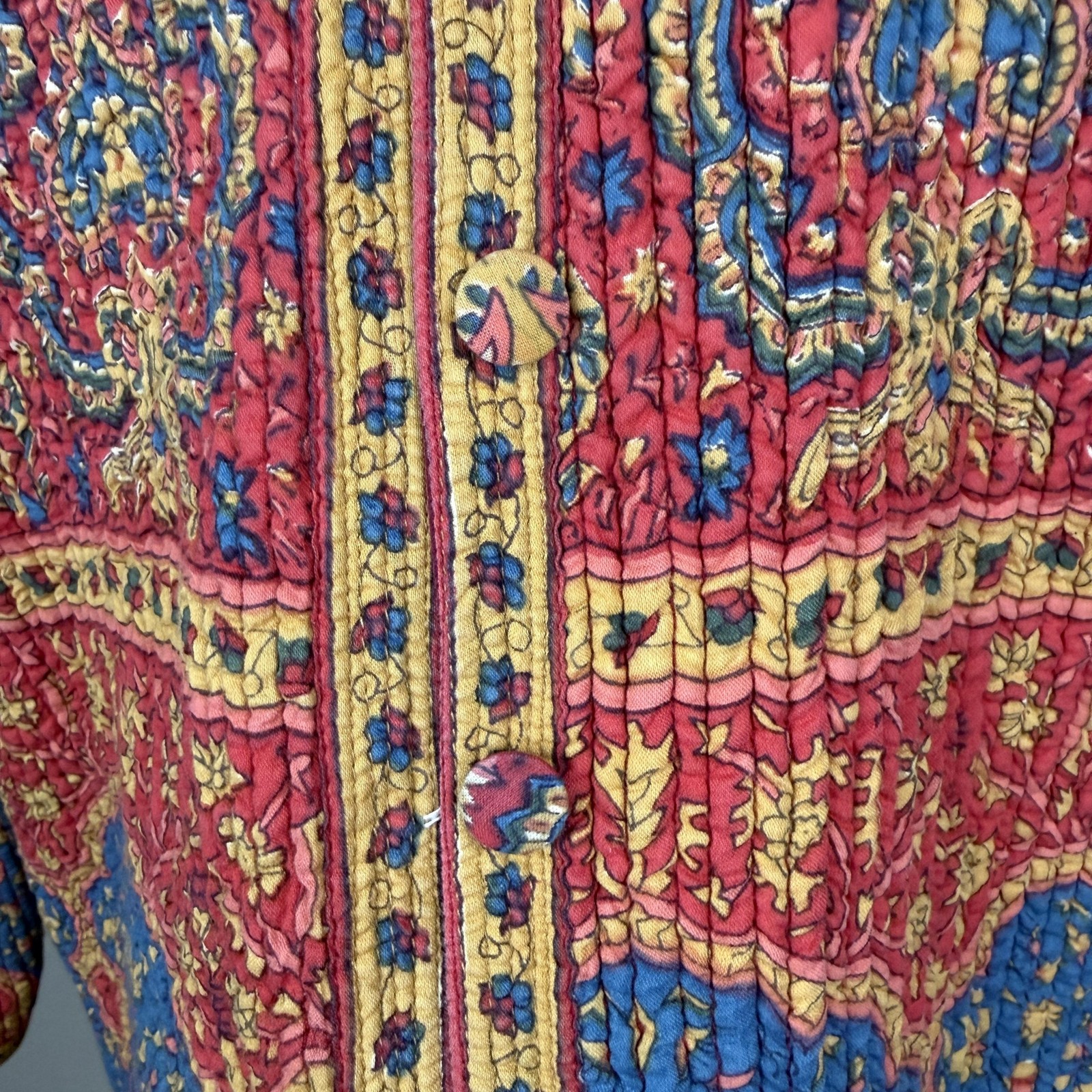 Vtg Orvis Reversible Quilted Jacket Womens M Paisley Boho Hippie Artsy Cardigan