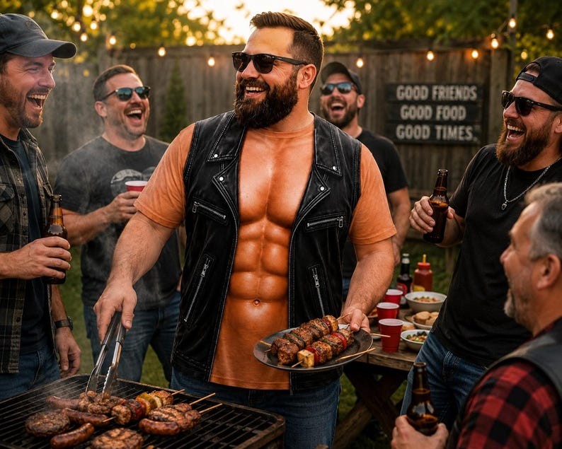 Funny Biker Vest Illusion T-Shirt, 3D Muscle Motorcycle Graphic Tee for Men