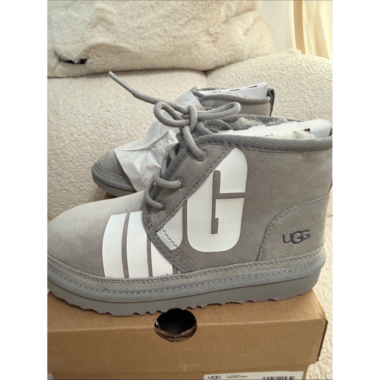 UGG Kids Short Suede Boots in Light Gray