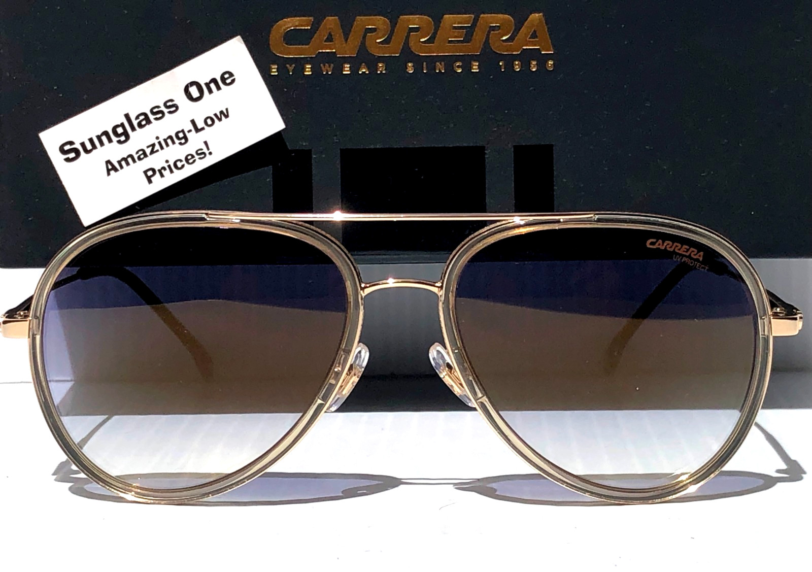 CARRERA Gold Gradient Champagne Blue Fade Lens Sunglass 1044/S HAM1V