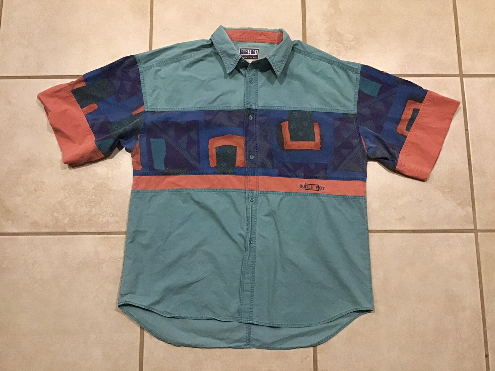 Vintage 90s 80s Bugle Boy Surf Grunge Colorblock Shirt Pink Ski Punk Hip Hop