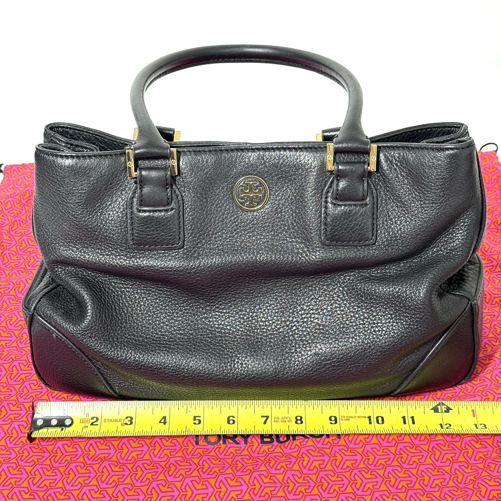 Tory Burch Robinson Triple Compartment Black Pebbled Leather Tote Shoulder Bag