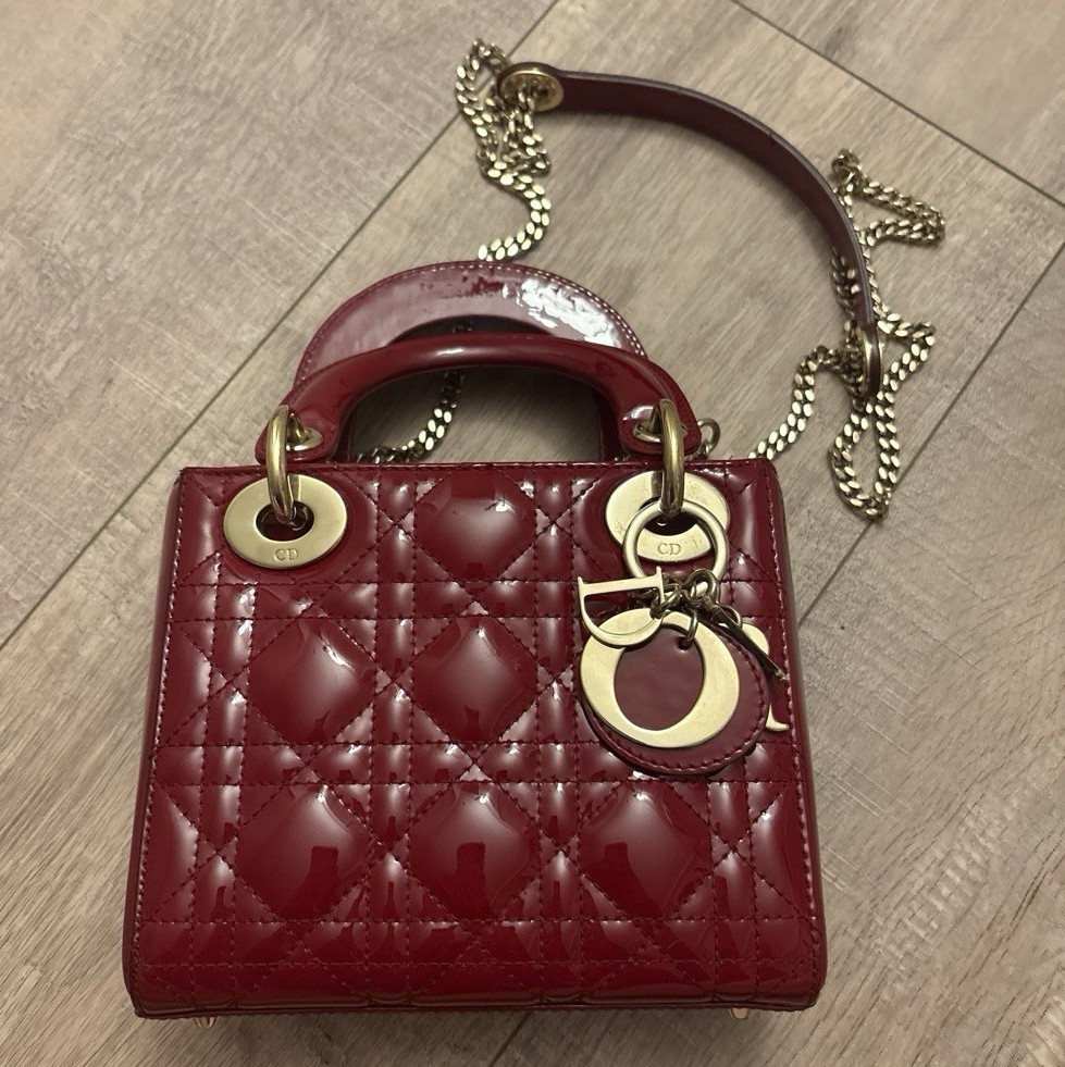 Lady Dior Small Red Cannage Quilted Top Handle w/ Detachable Chain