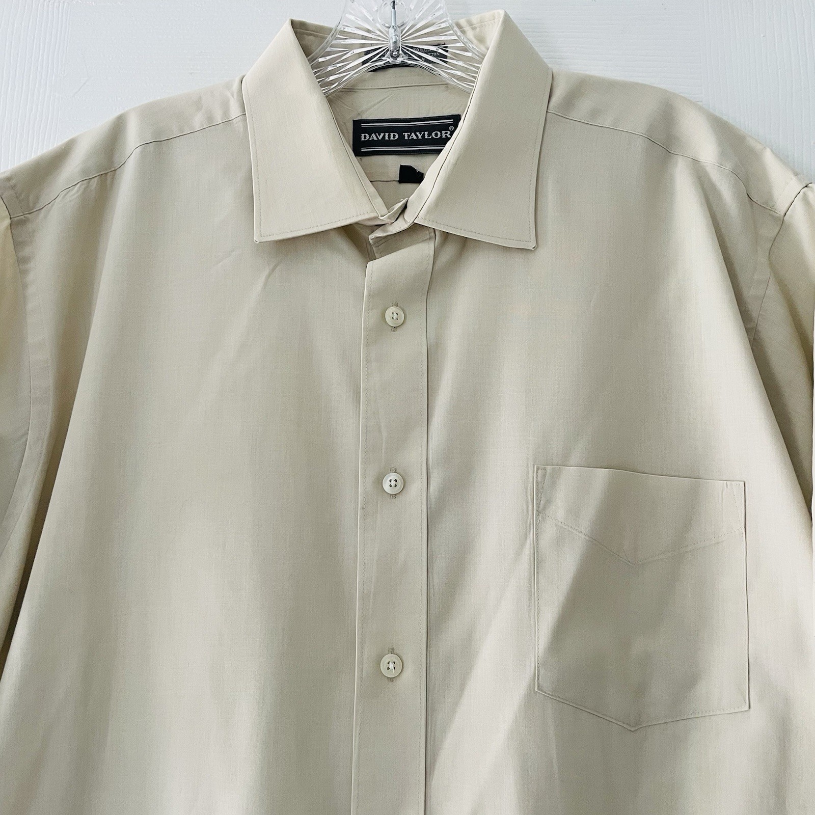 David Taylor Mens Size 17.5 XL Beige Short Sleeve Shirt Single Needle Tailoring
