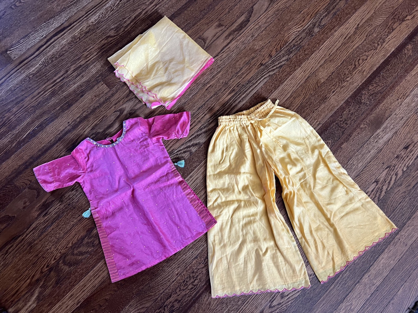 Fab India Kids Palazzo Set – Pink & Yellow Girls 2-3 Yrs
