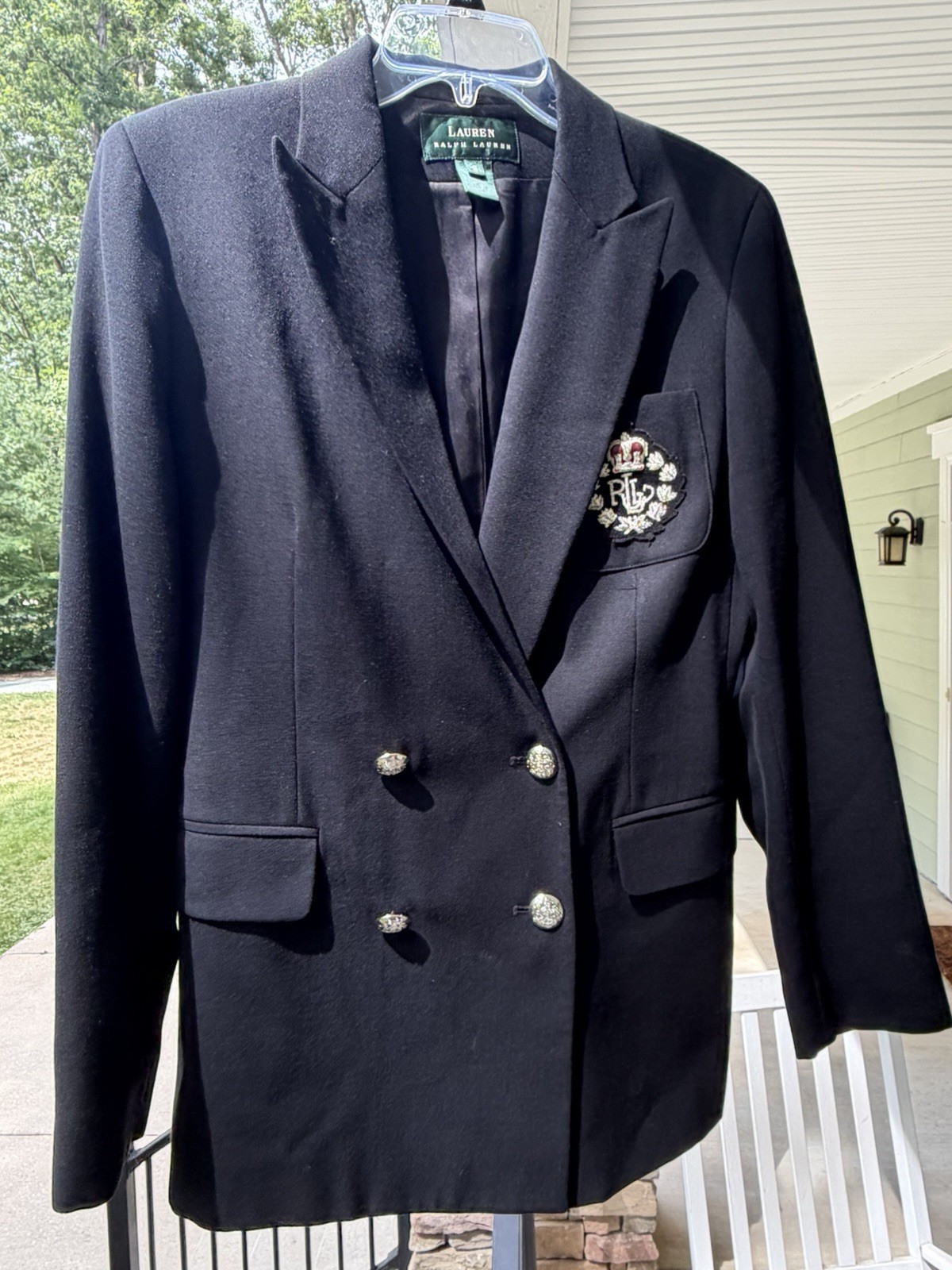 Raulph Lauren Women’s Black Wool Double Breasted Crest Blazer Lined