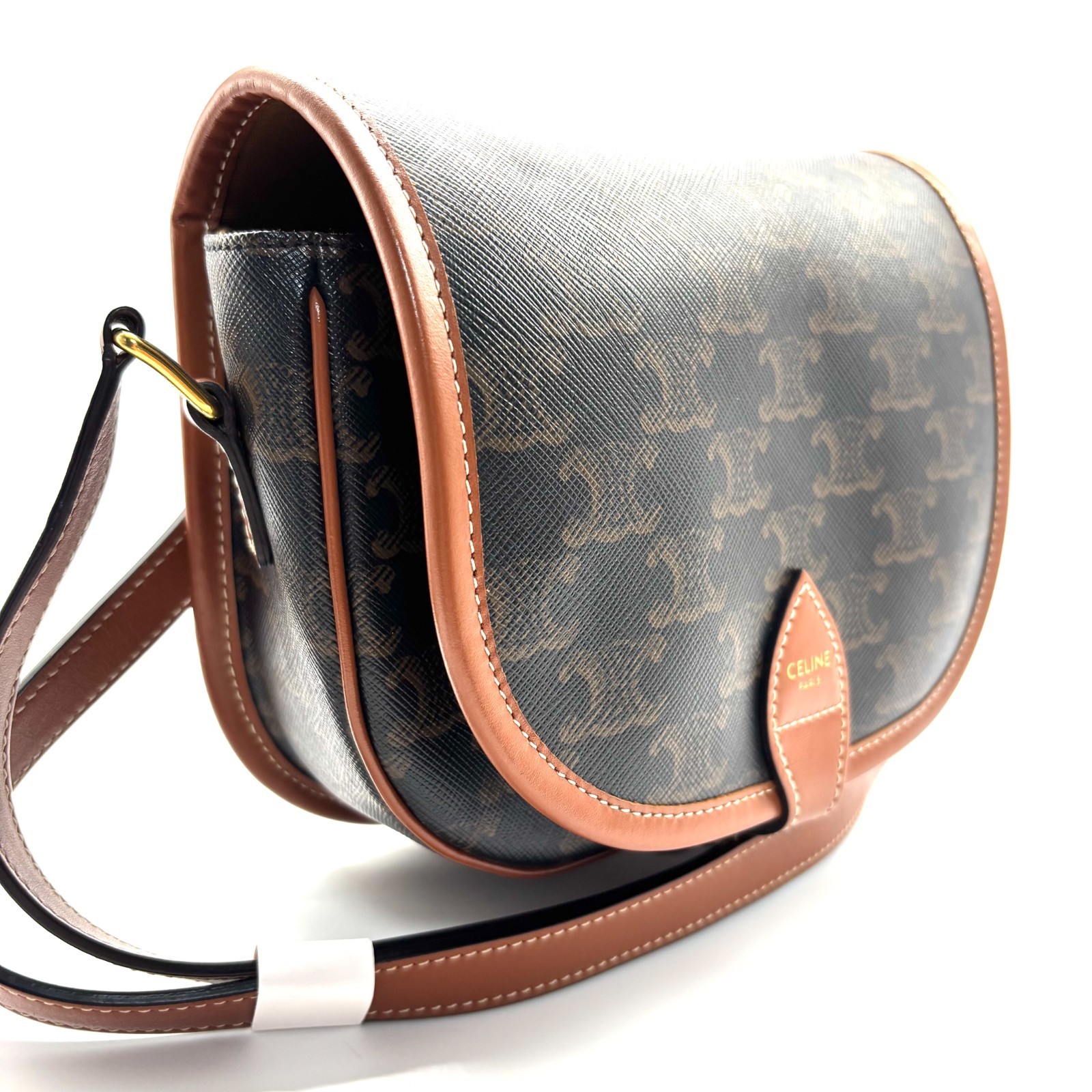 Pre owned Celine Triomphe Canvas Medium Folco Bag Tan | H24576
