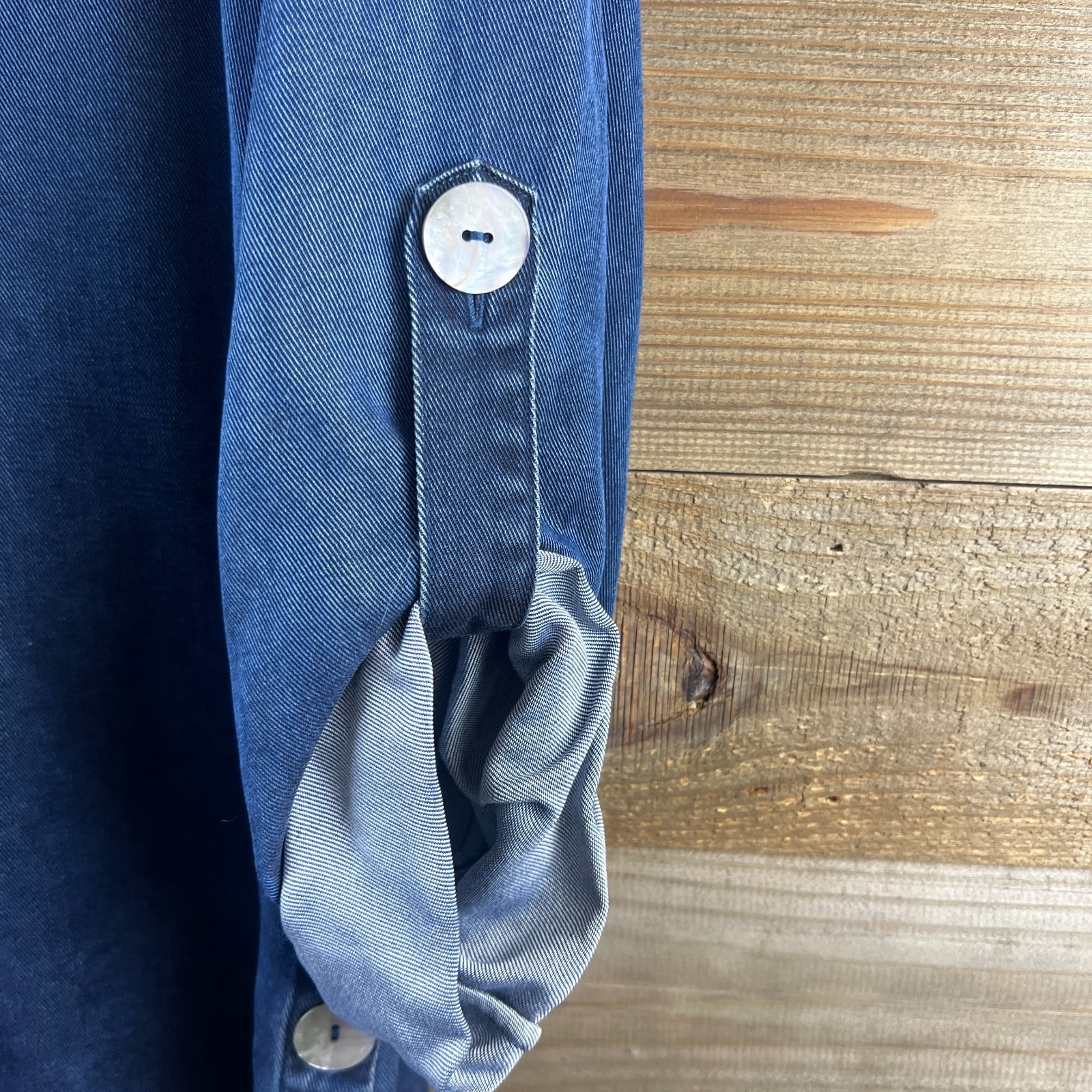 Soft Surroundings Womens Shirt Roll Tab Chambray Button Detail Tencel Large