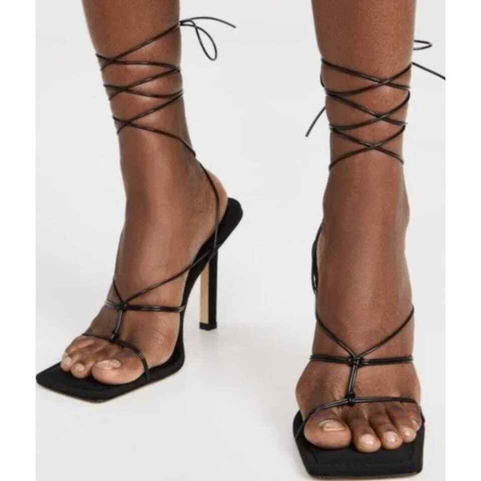 Good American Caged Neoprene Lace Up Sandals In Black Size 9 New
