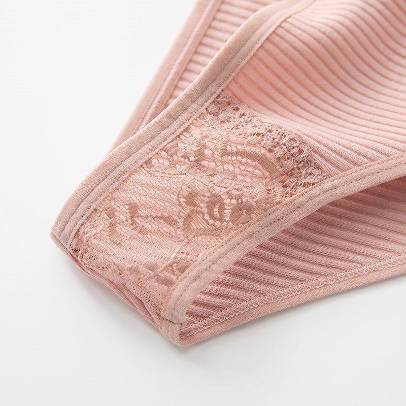 Spandex Cotton Underwear-Solid Plus Size Briefs Lace Mid-Rise Sexy Women Panties