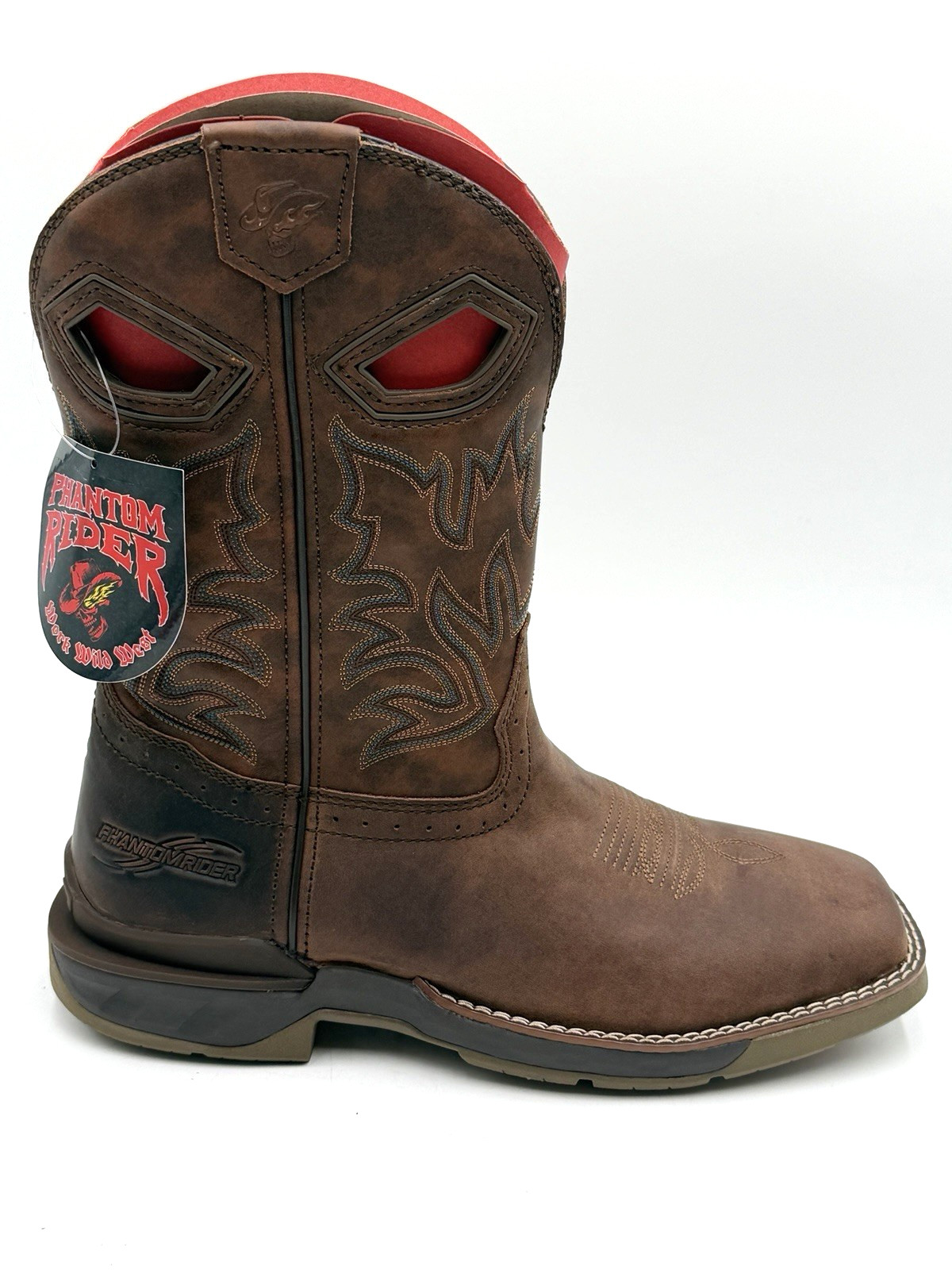 NEW PHANTOM RIDER SZ 9.5 D 11″ Roper Pull On Work Boots Square Toe in BROWN