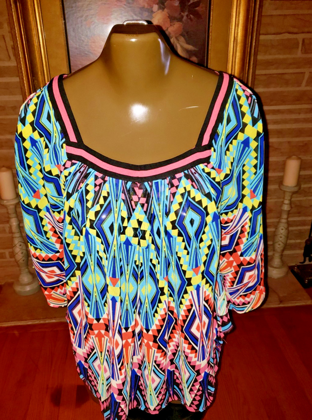 Nicole Miller Square Neck Top cold shoulder tunic top shirt size S