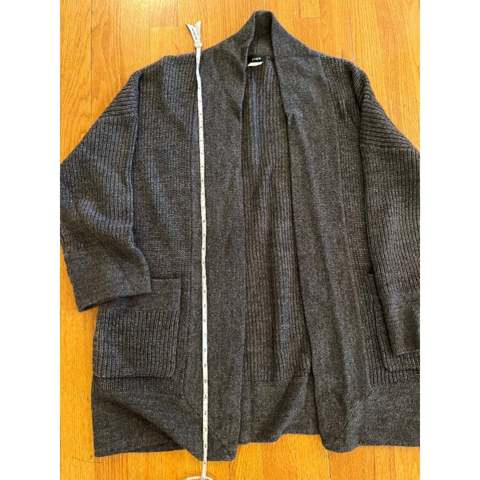 J. Crew Charcoal Gray Open Front Longline Knit Cardigan Sweater with Pockets – M
