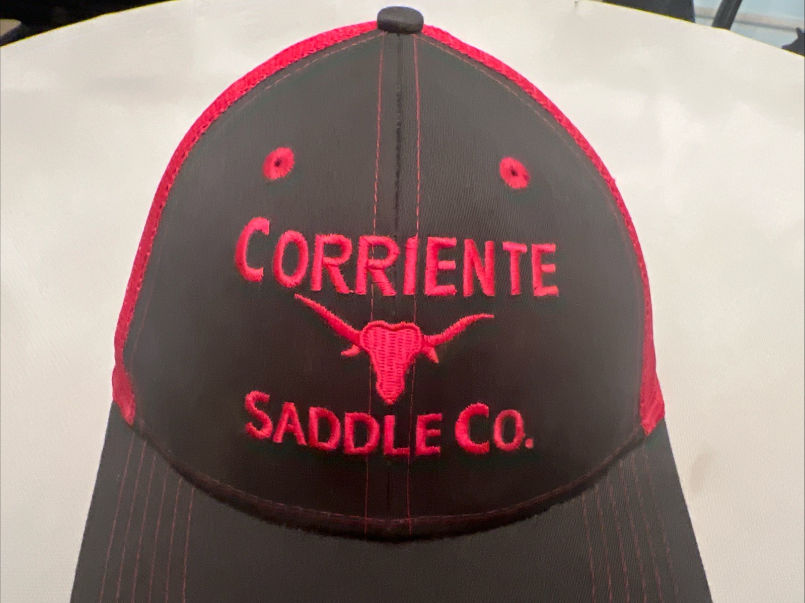 Corriente Saddle Co. Hot Pink & Dark Gray Adjustable Strap Back Mesh Hat / Cap