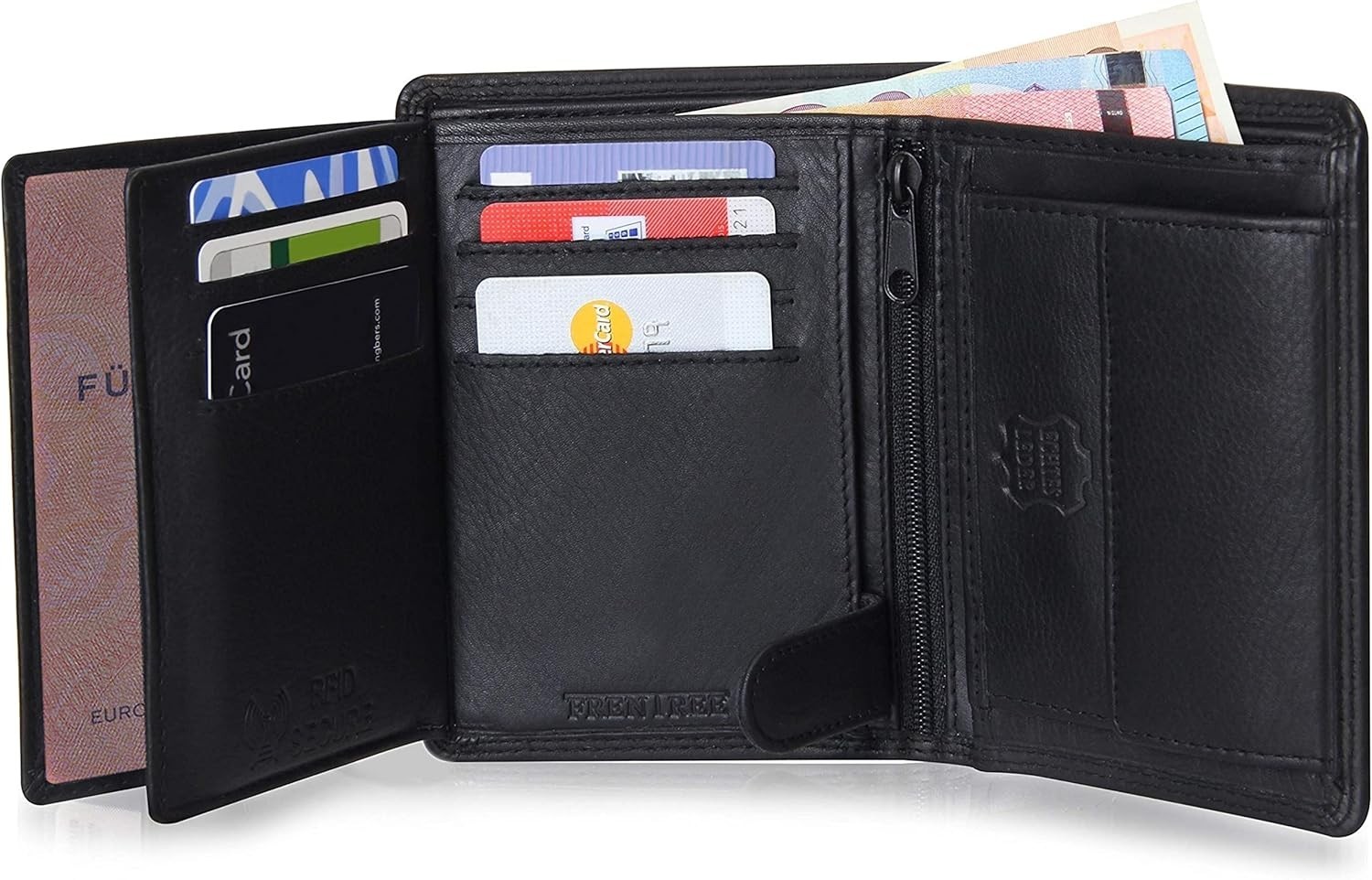 Men’s Trifold Nappa Leather Wallet, 15 Card Slots, RFID Black