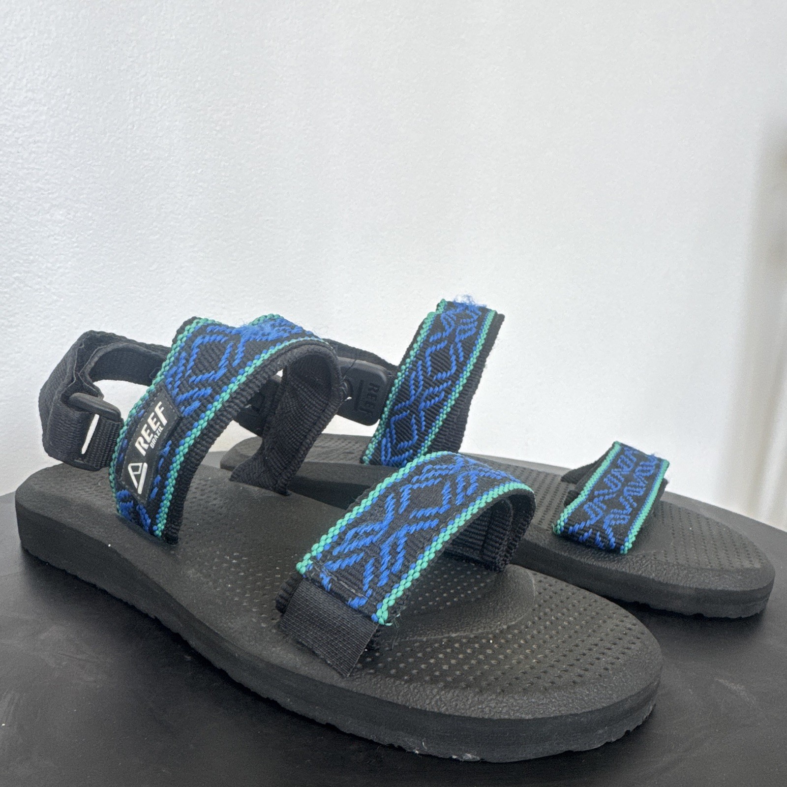 Reef Unisex Slide Sandals Hook & Loop Adjustable Geometric Black/Blue/Green 8W