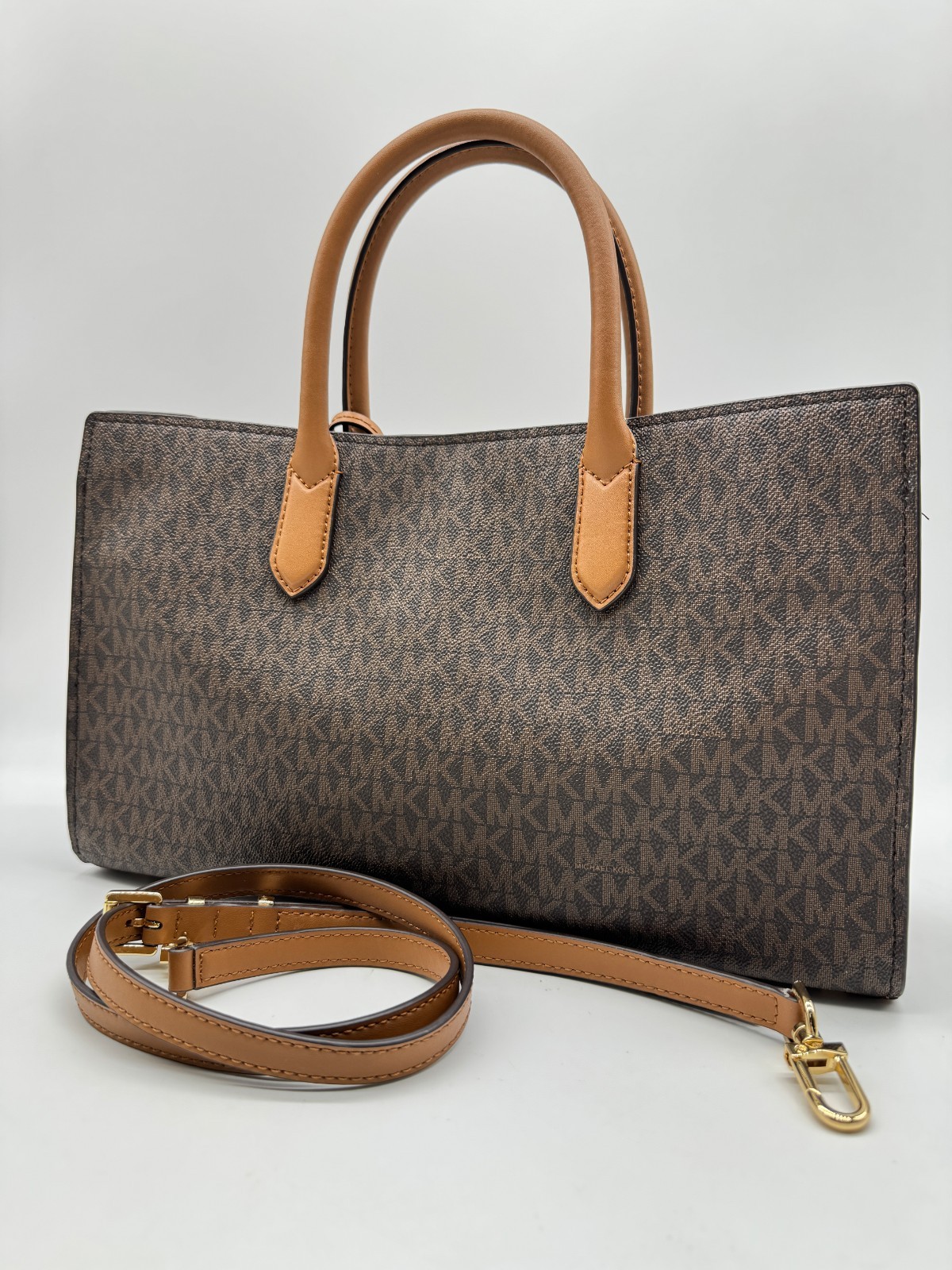 MICHAEL KORS Scarlett East West logo coated canvas satchel crossbody bag -Acorn