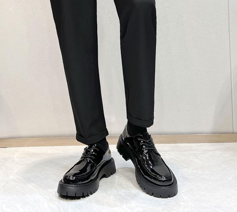 Men’s Shiny Leather Platform Dress Lace Up Business Wedding Shoes Fashion Party