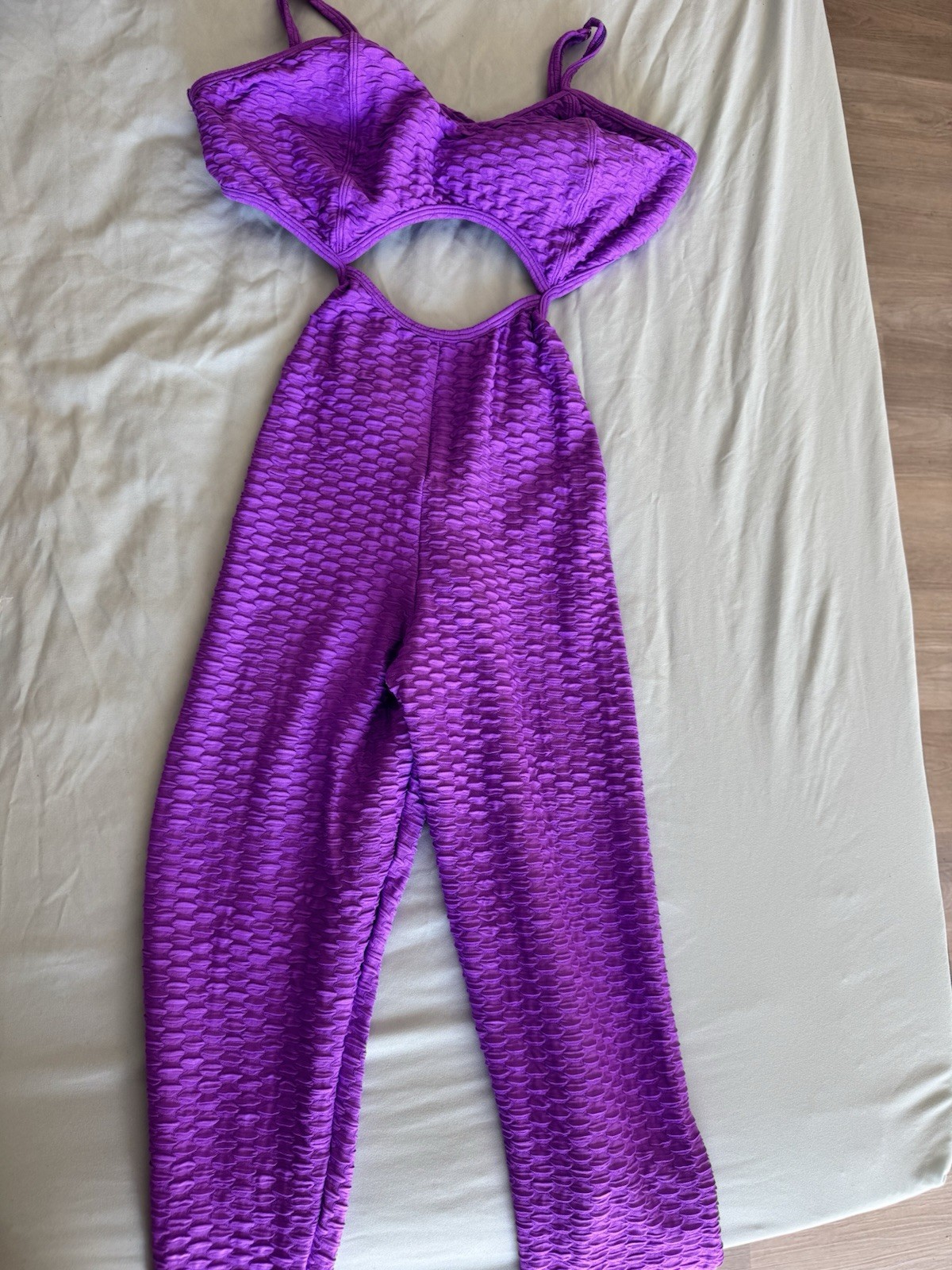 Purple Cutout Stretch Knit Jumpsuit One-Piece V-Neck Sleeveless Slim Skinny Sz U