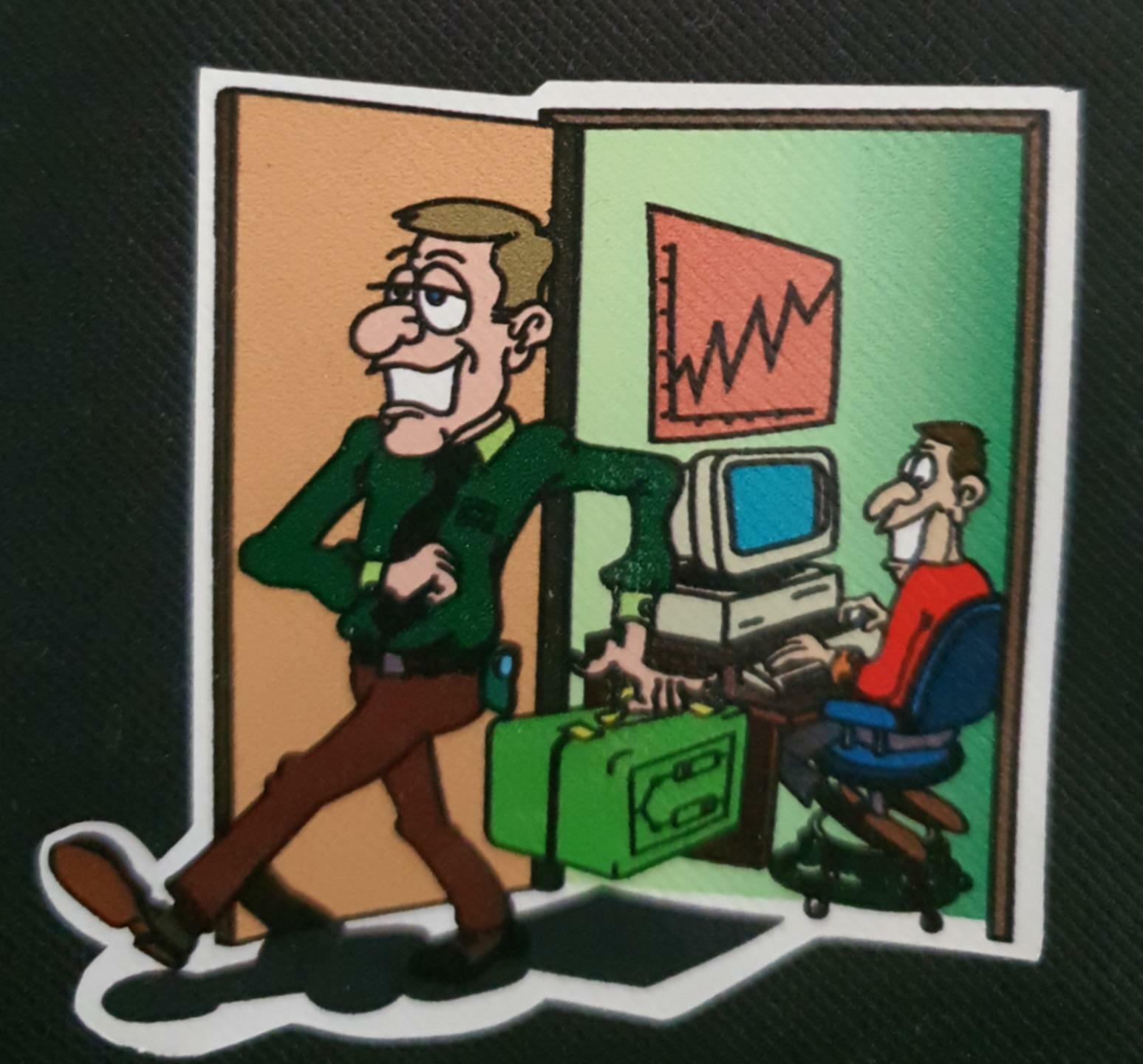 VINTAGE DEBENHAMS COMIC TIE – COMPUTER SHARE INVESTOR CARTOON MAN TIE – NEW