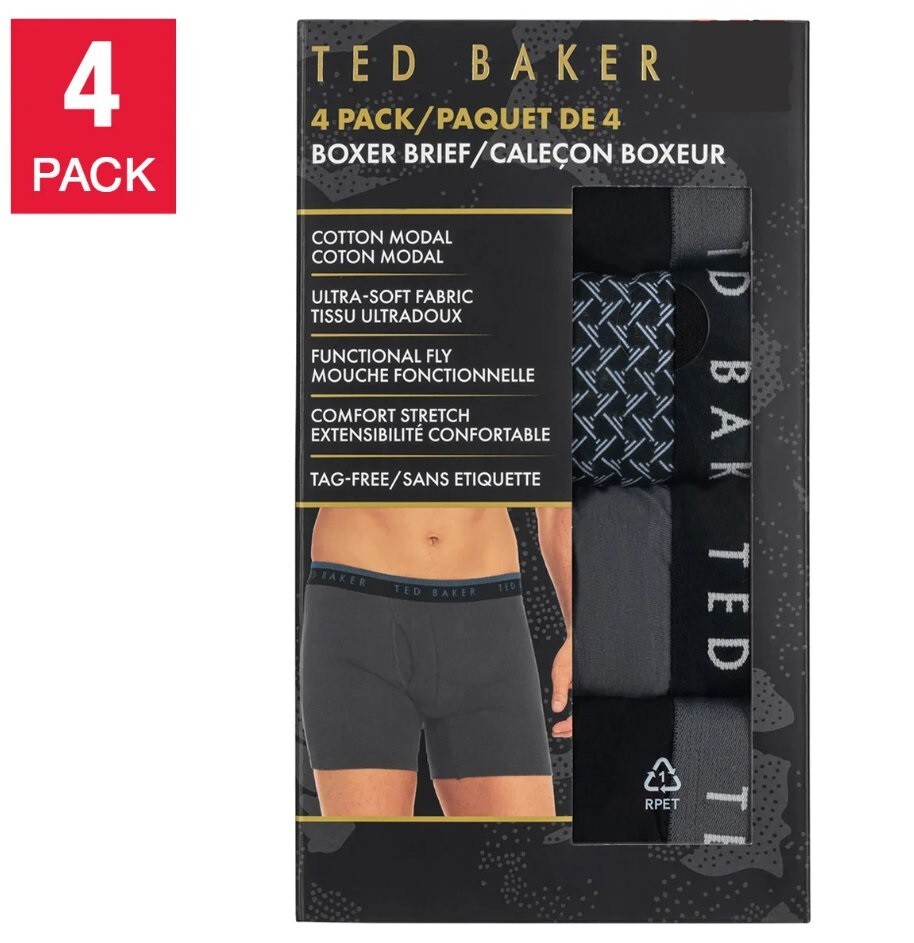 Ted Baker Men’s Cotton Modal Ultra Soft Boxer Brief, 4-pack