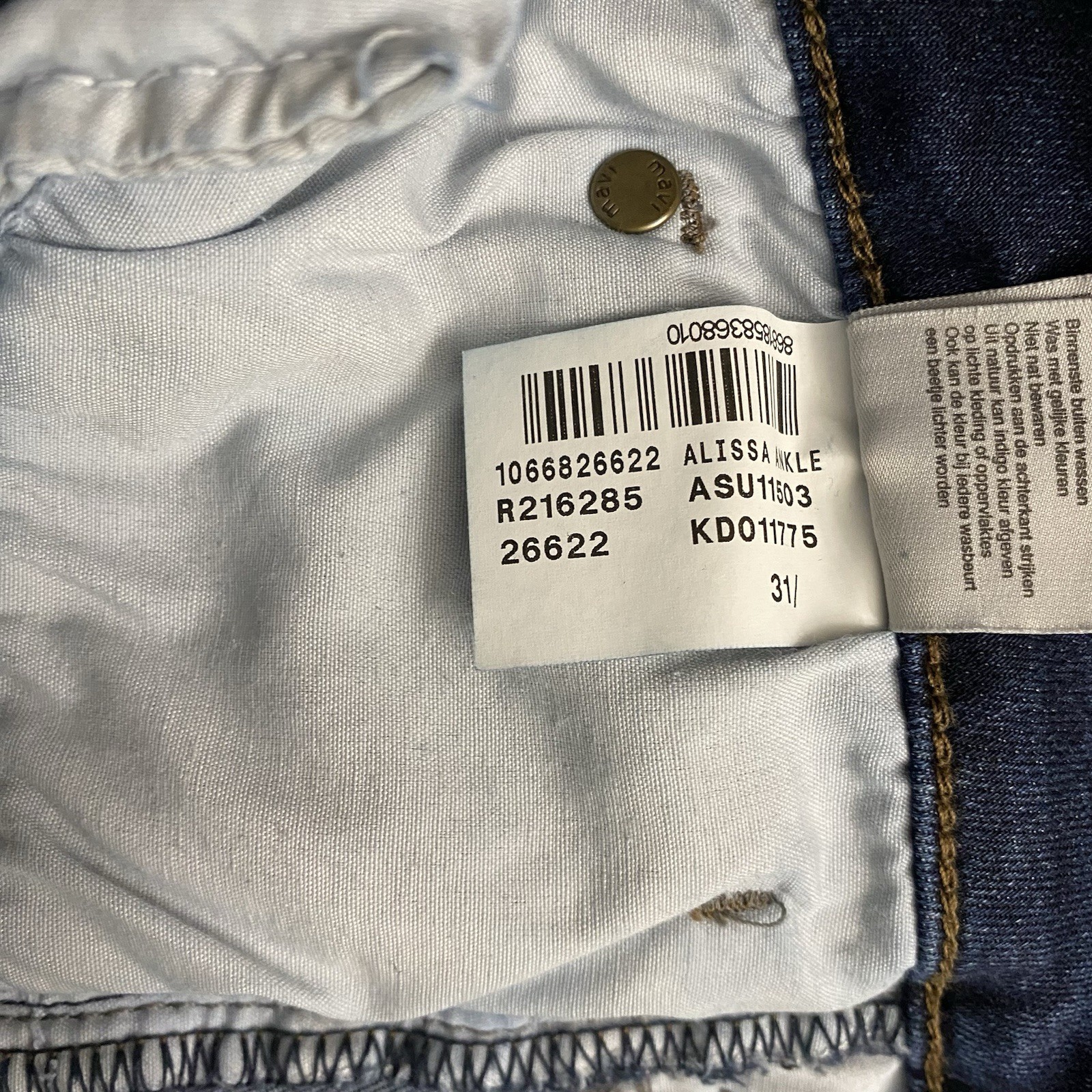 Mavi Jeans Women’s Size 31 Dark Blue Alissa Ankle High Rise Super Skinny Raw Hem