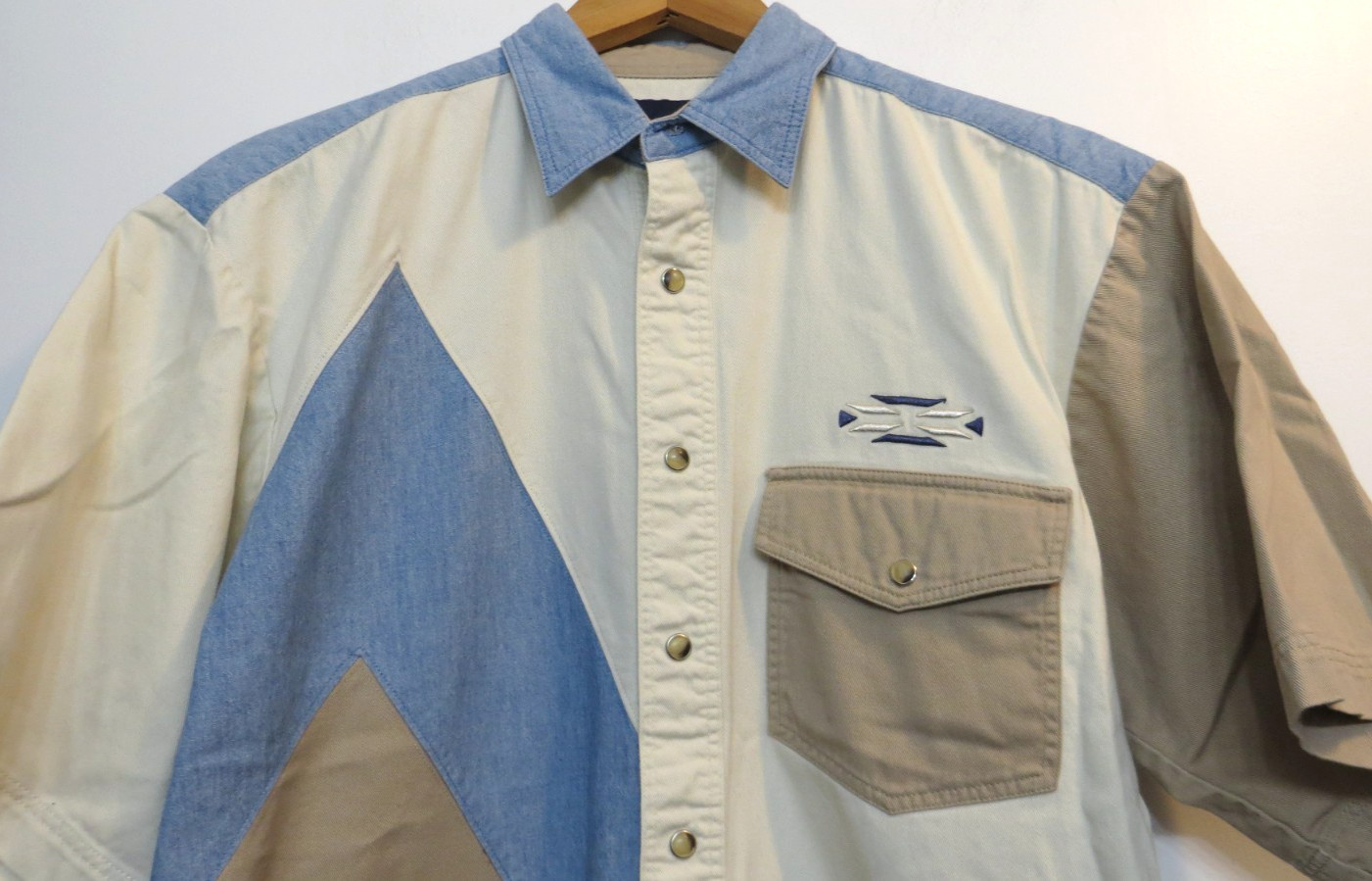 Wrangler Shirt Mens Small Multicolor Color Block Retro Western Snap Up Cowboy