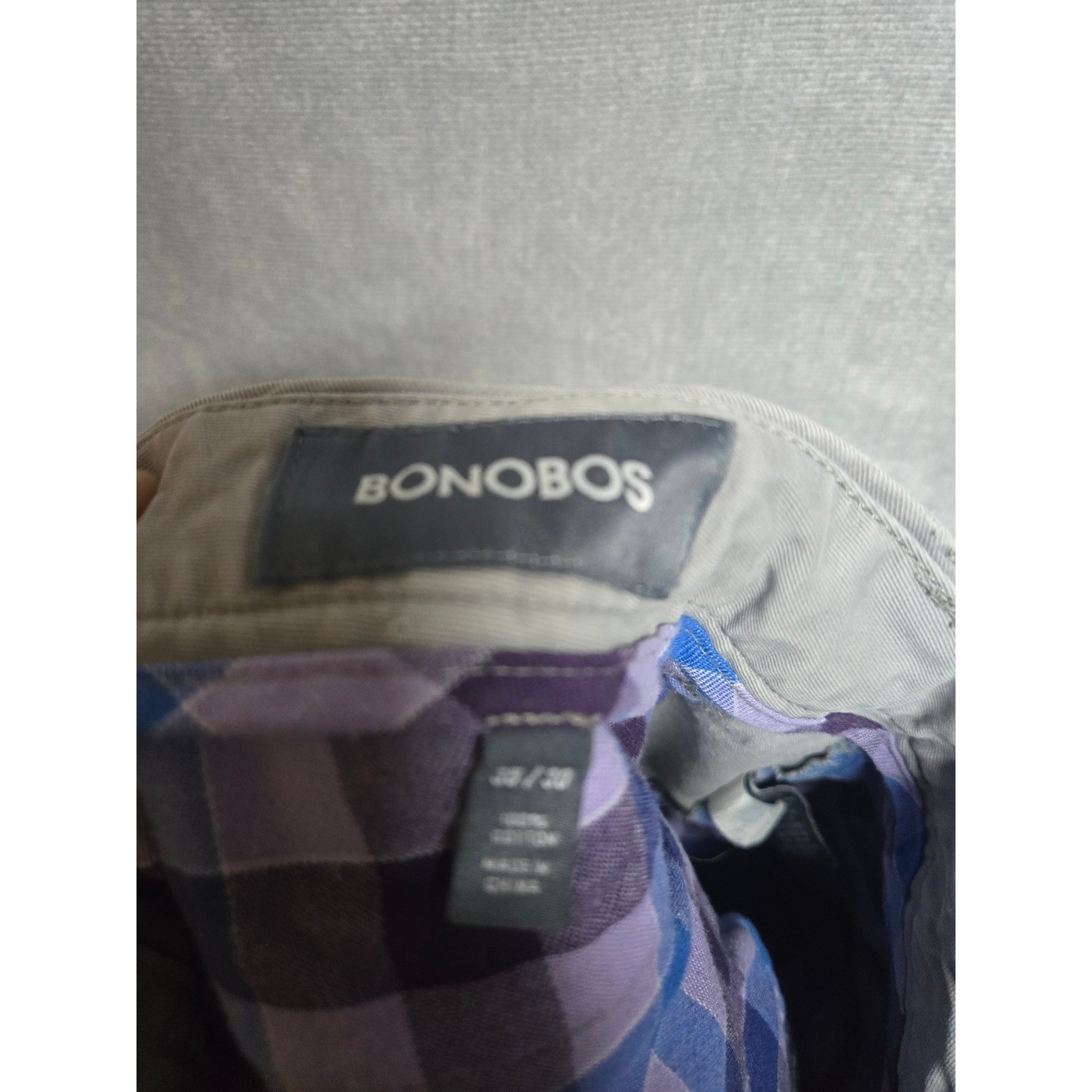 Bonobos Mens Washed Chino Pants Light Gray Cotton Twill 35×28 Flat Front Casual