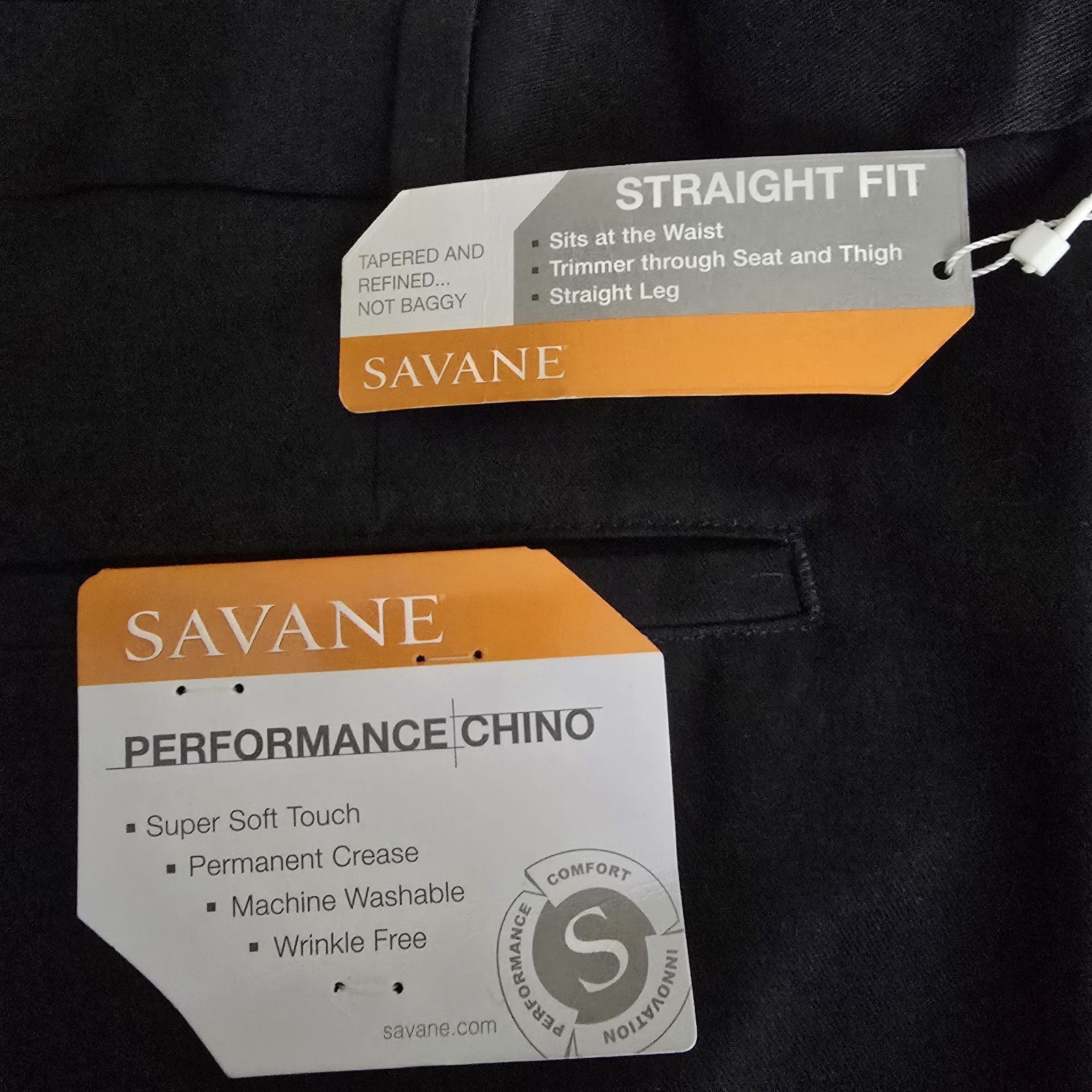 NEW Savane Pants Men 38×31 Black Performance Chino Straight Leg 100% Cotton
