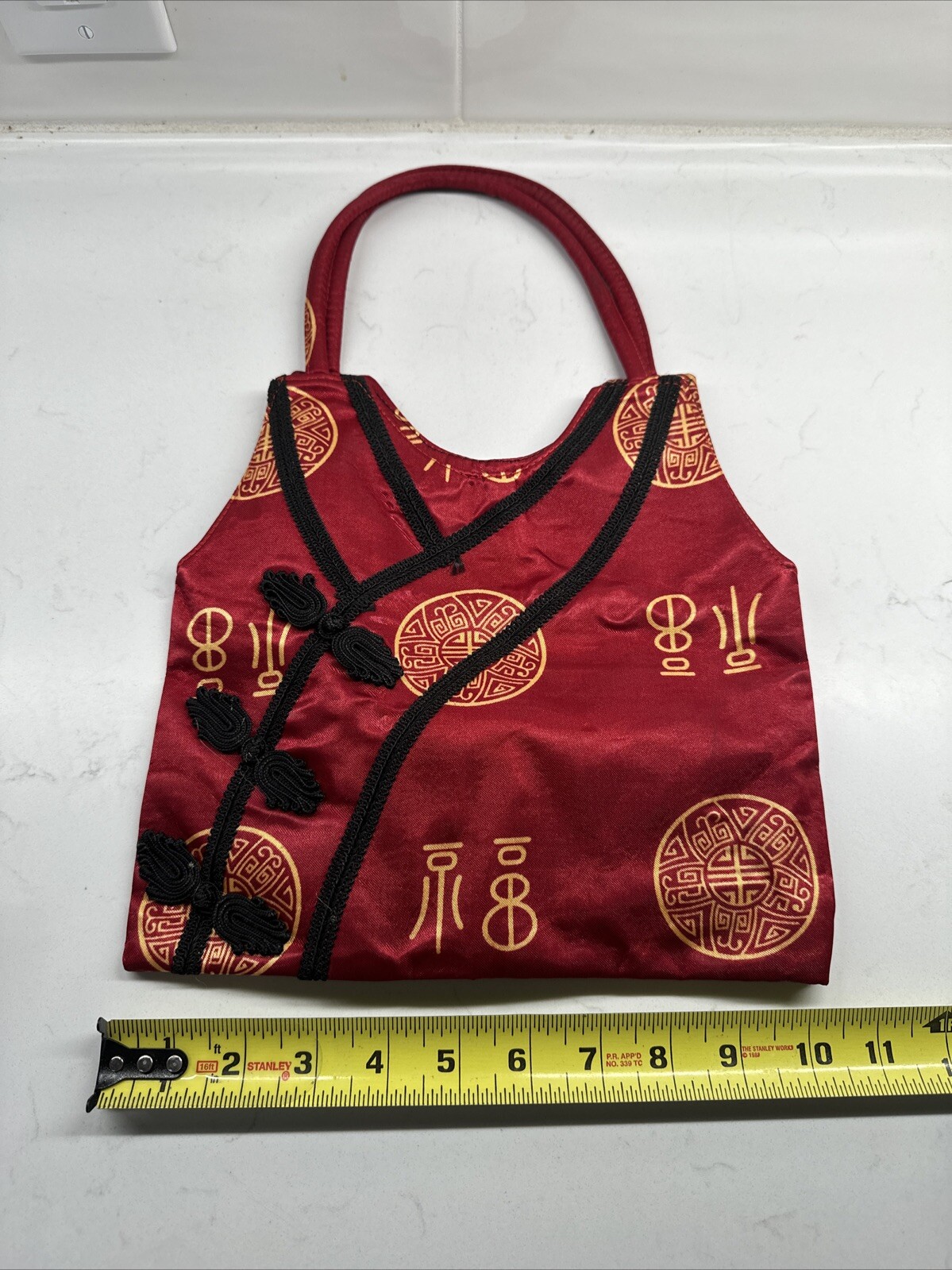 Asian Design Purse Red Handbag Oriental Cheongsam Double Handle