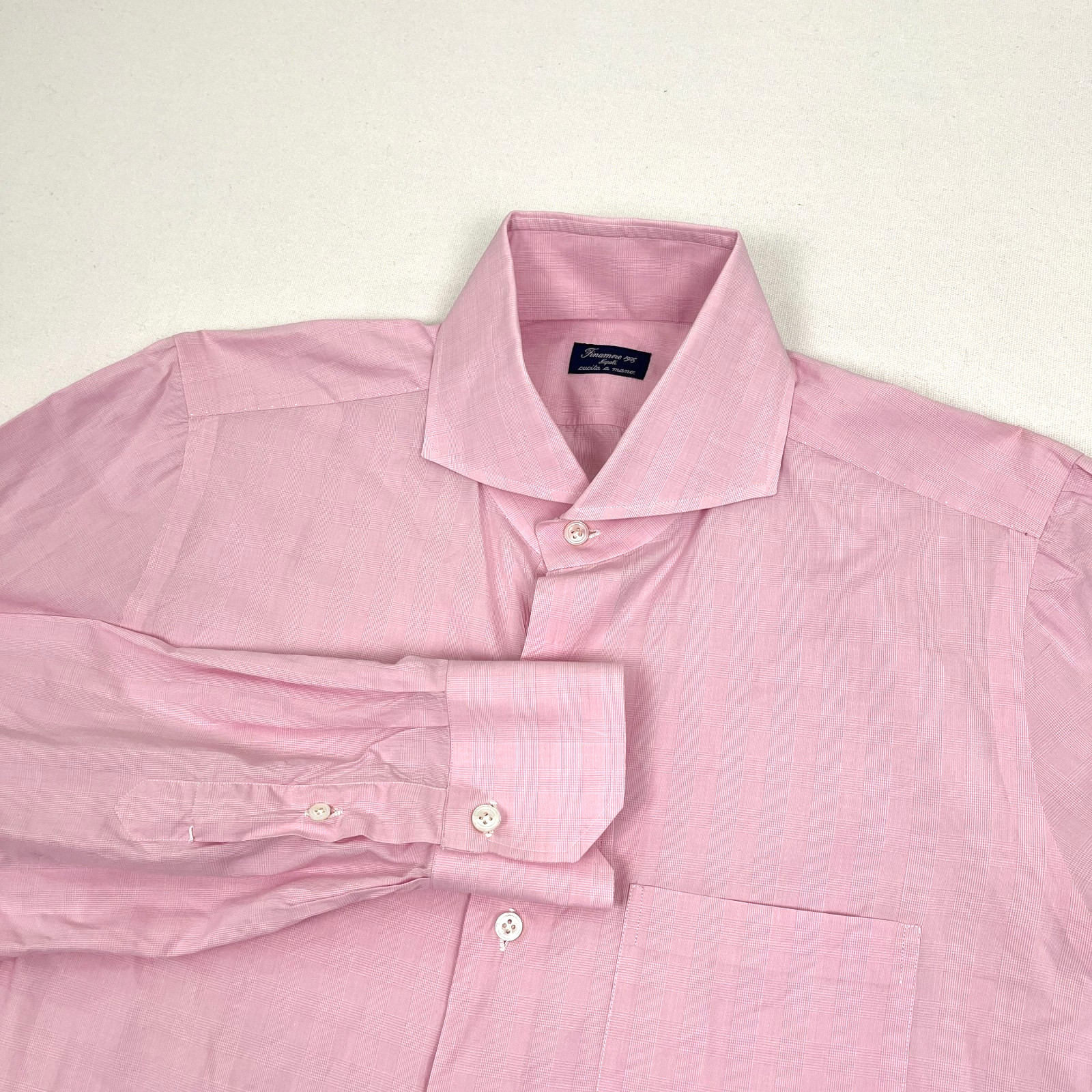 Finamore Napoli Shirt Mens 42 – 17 Pink Cotton Cutaway Button Up Quiet Luxe Prep