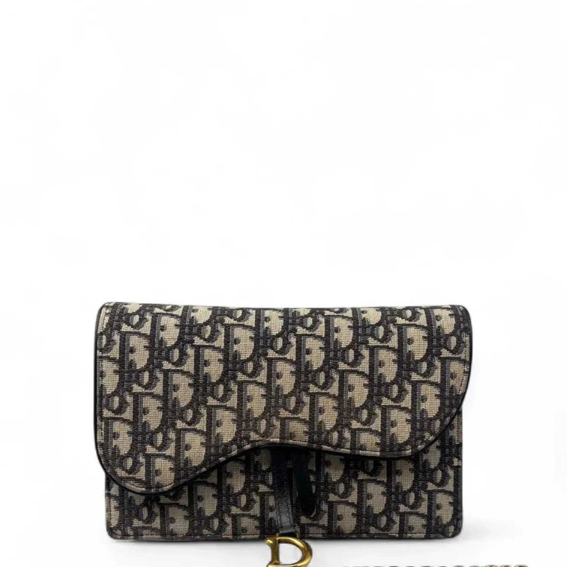 Dior Medium Saddle Chain Pouch Black Beige Navy Oblique (mx072426b5r)